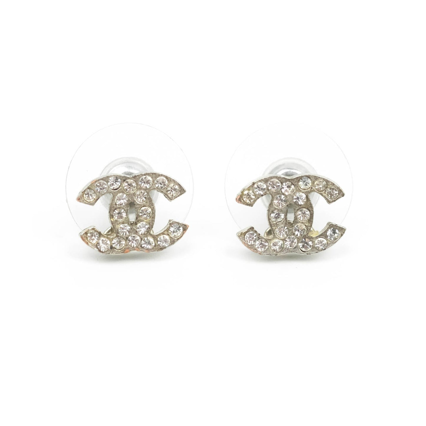 Chanel Crystal Mini Timeless CC Earrings Silver