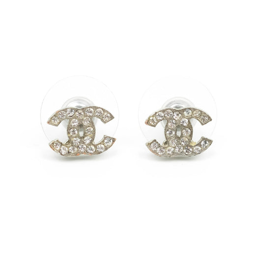 Chanel Crystal Mini Timeless CC Earrings Silver