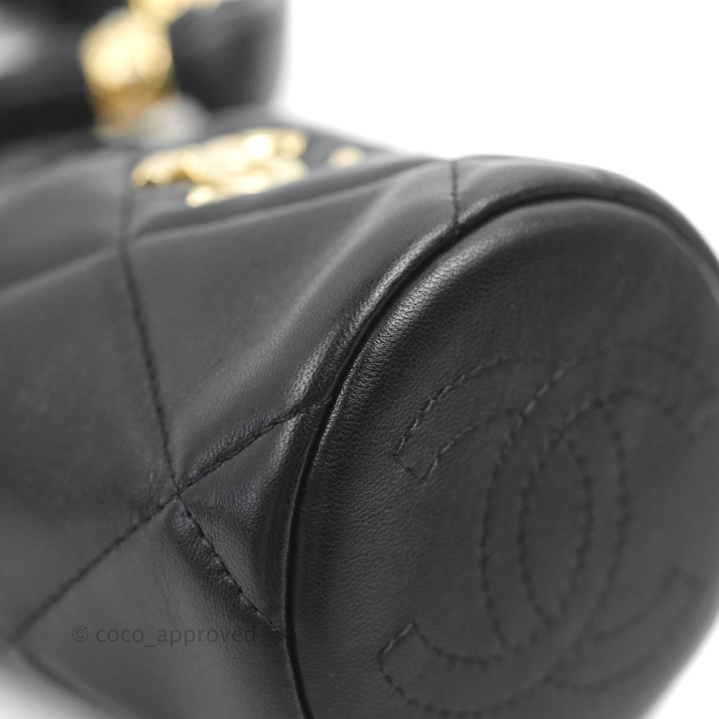 Chanel Mini Bucket Bag with Fluffy Chain Black Lambskin Gold Hardware