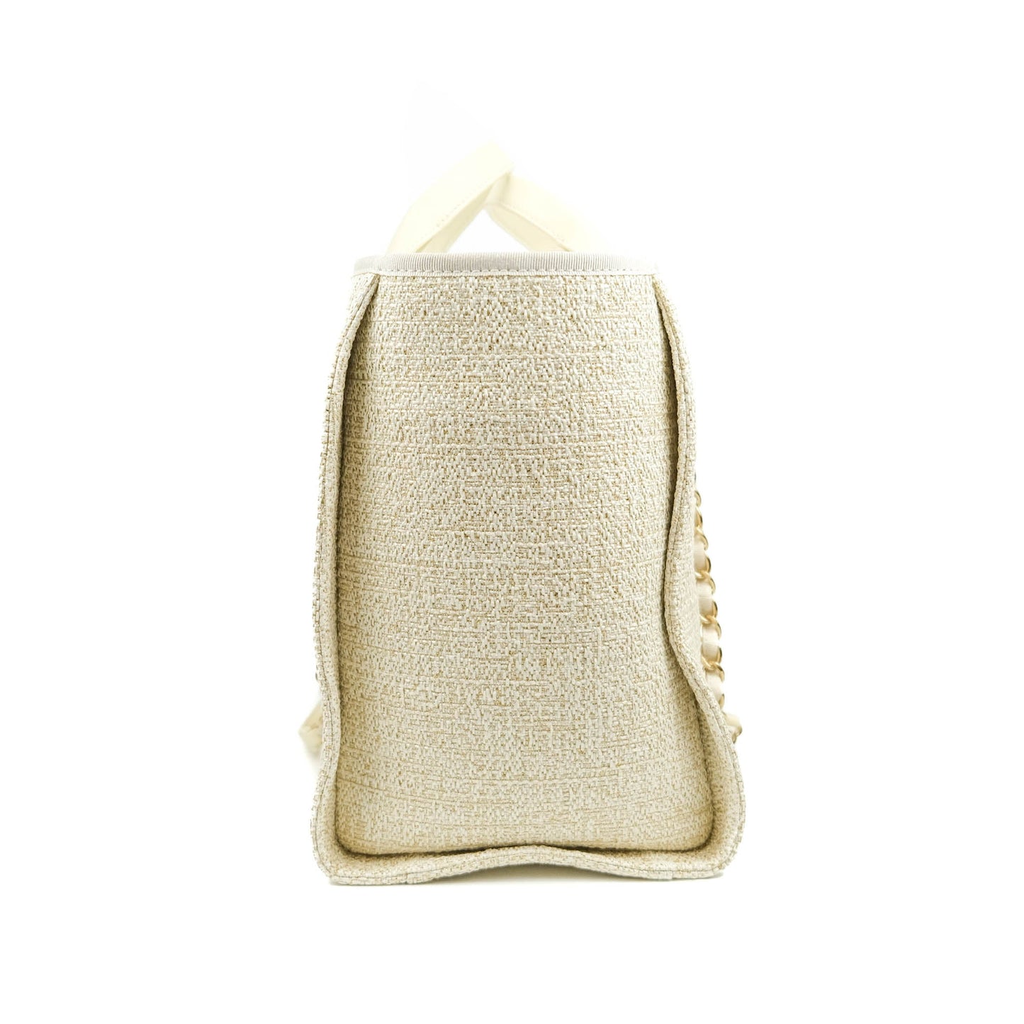 Chanel Large Deauville Iridescent Gold Beige Canvas Gold Hardware