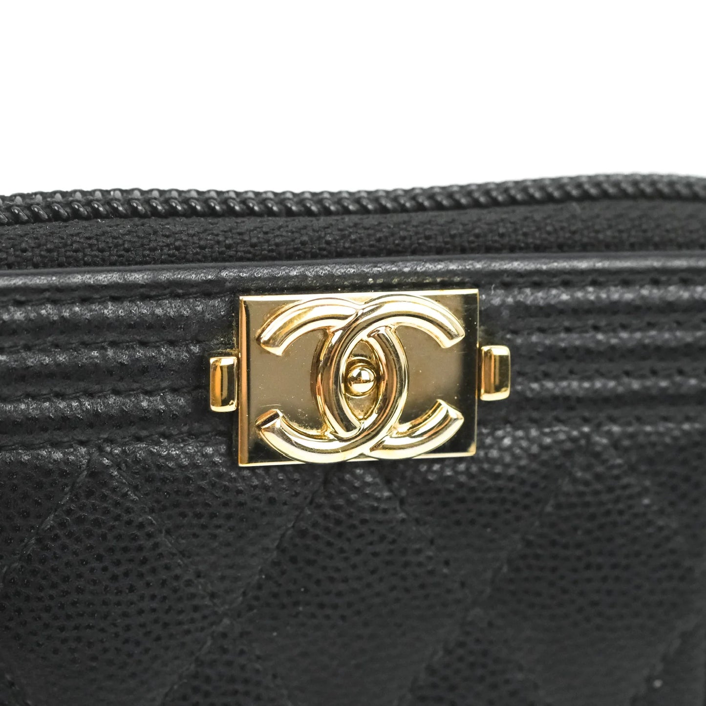 Chanel Boy Zipped Coin Purse Black Caviar Gold Hardware