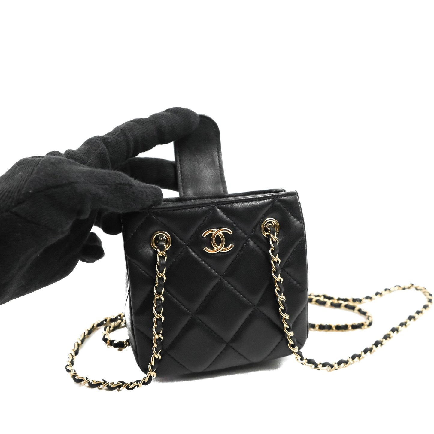 Chanel Mini Clutch With Chain Black Lambskin Gold Hardware 22C