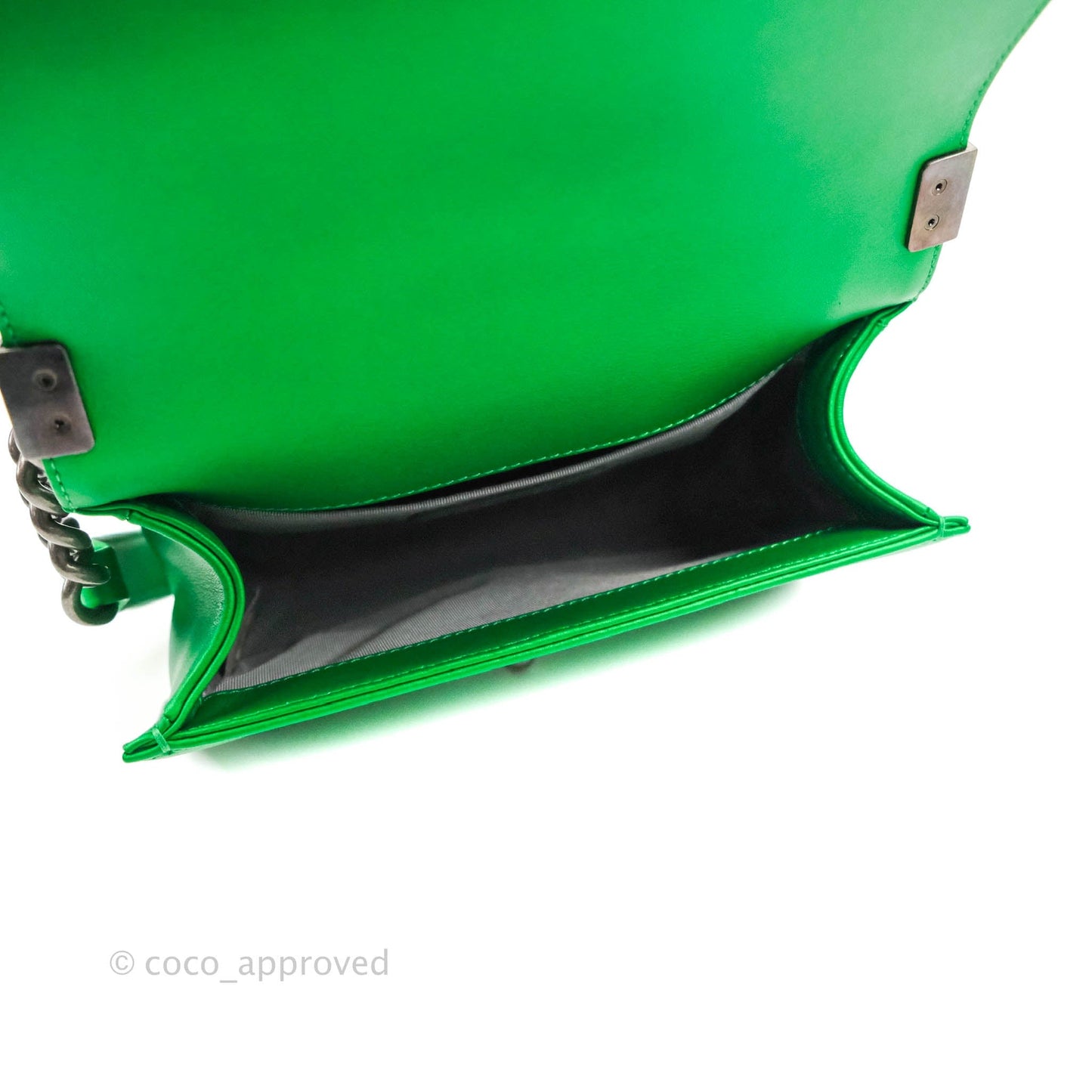 Chanel Small Boy Green Calfskin Ruthenium Hardware