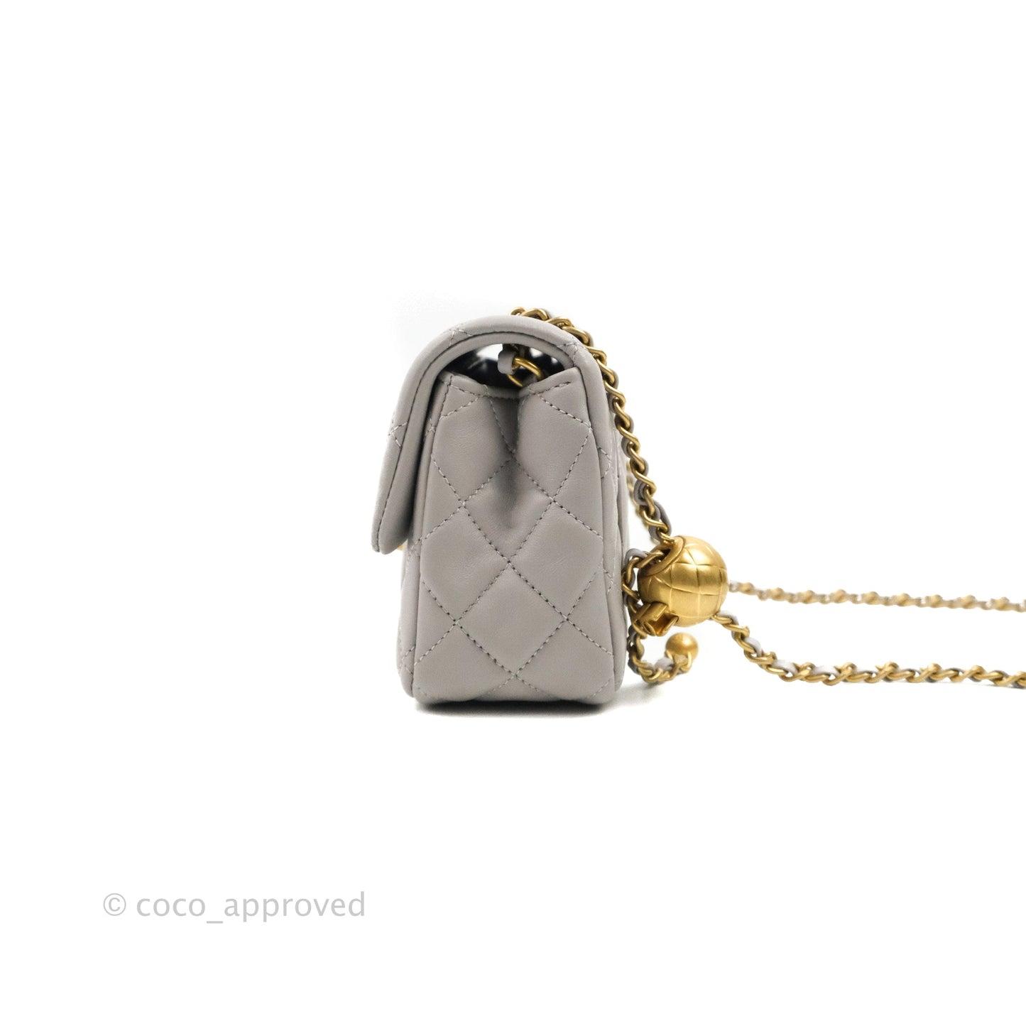 Chanel Mini Rectangular Pearl Crush Quilted Grey Lambskin Aged Gold Hardware