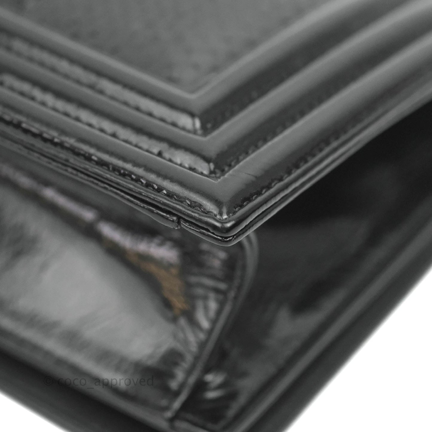 Chanel Boy Clutch Python Patent Black Ruthenium Hardware