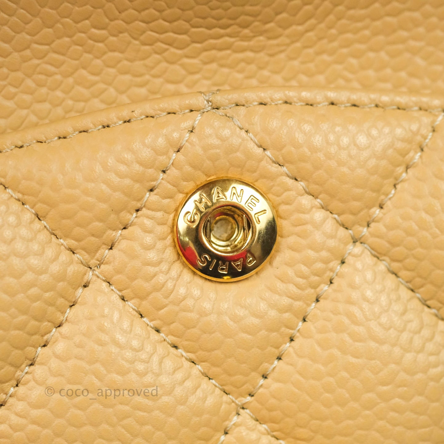 Chanel Small Classic Quilted Flap Beige Caviar Gold Hardware