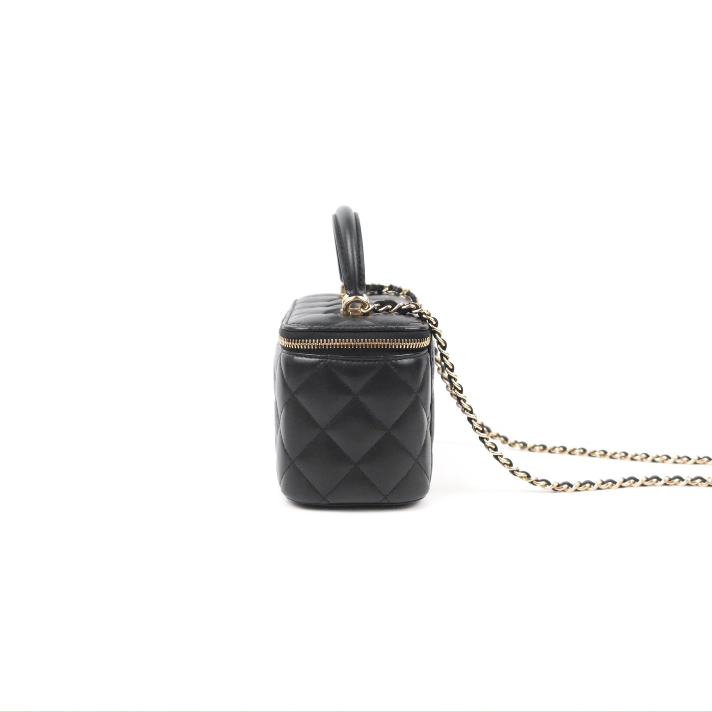 Chanel Vanity Rectangular Top Handle Black Lambskin Gold Hardware