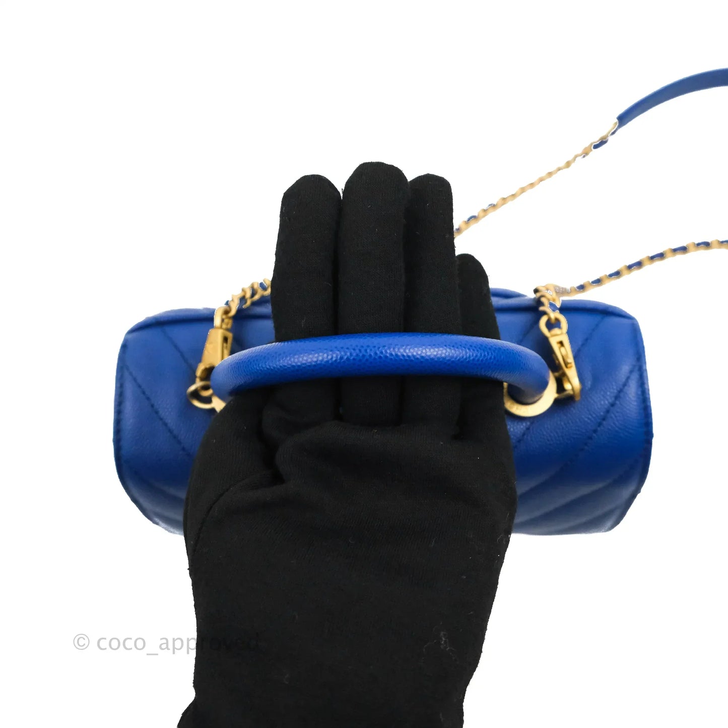 Chanel Small Coco Handle Chevron Blue Caviar Aged Gold Hardware