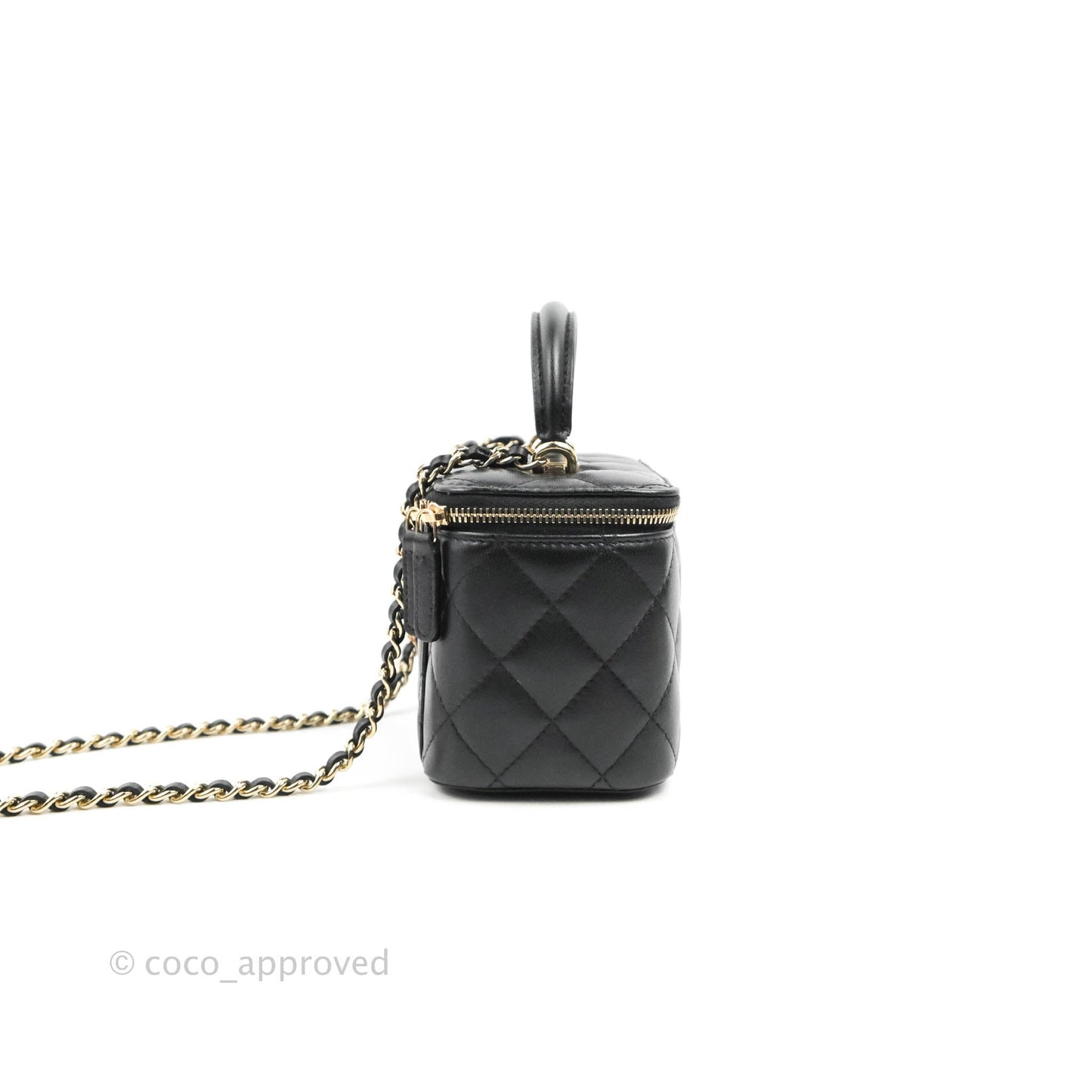 Chanel Vanity Rectangular Top Handle Black Lambskin Gold Hardware