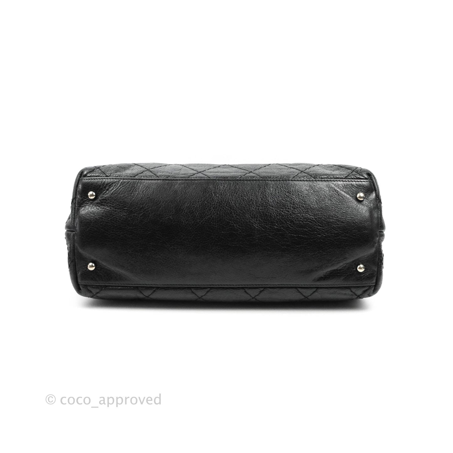 Chanel CC Flat Quilted Crumpled Calfskin Tote Bag Black Silver Hardware