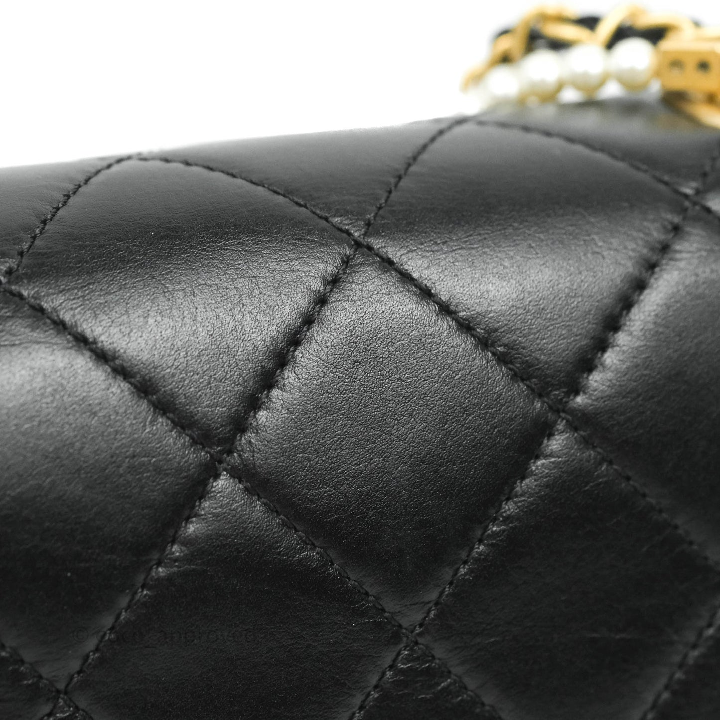 Chanel Quilted Small Crystal Pearls Flap Black Calfskin Gold Hardware 20K