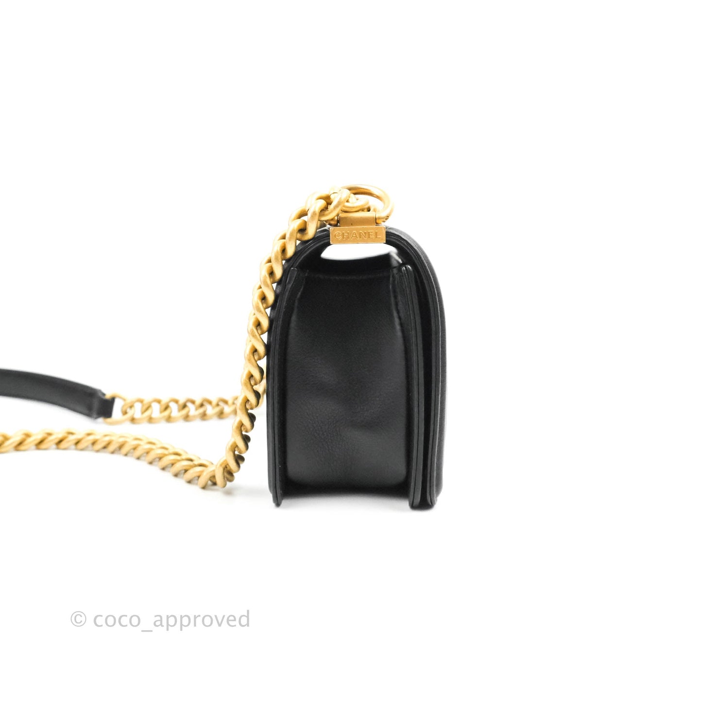 Chanel Quilted Small Boy Black Calfskin Aged Gold Hardware
