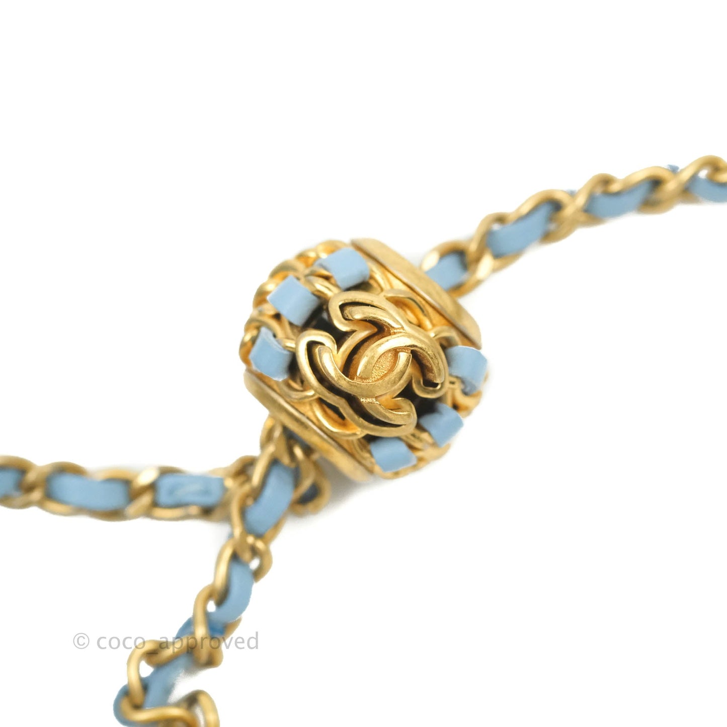 Chanel Pearl Crush Mini Clutch With Chain Blue Lambskin Aged Gold Hardware