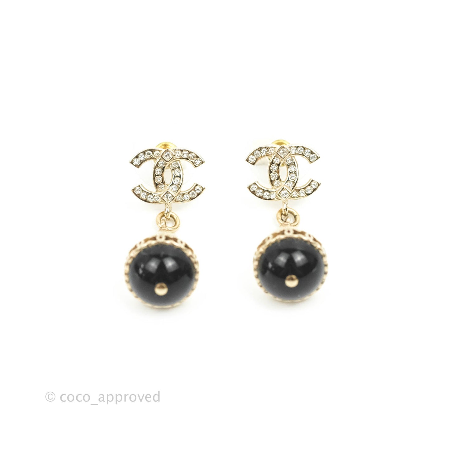 Chanel Crystal Pearl CC Fantasy Drop Earrings Gold Black 21A
