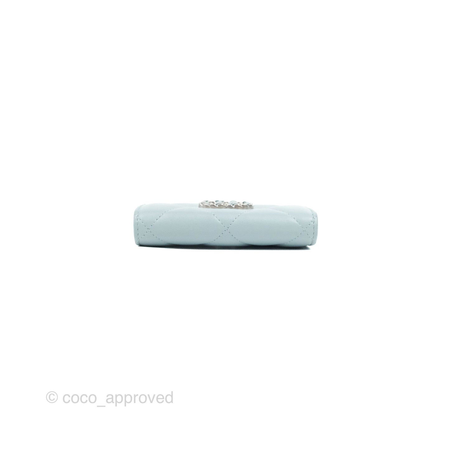 Chanel 19 Quilted Flap Card Holder Light Blue Lambskin
