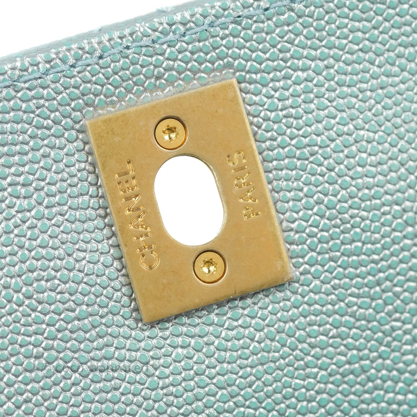 Chanel Mini Coco Handle Quilted Iridescent Blue Caviar Gold Hardware