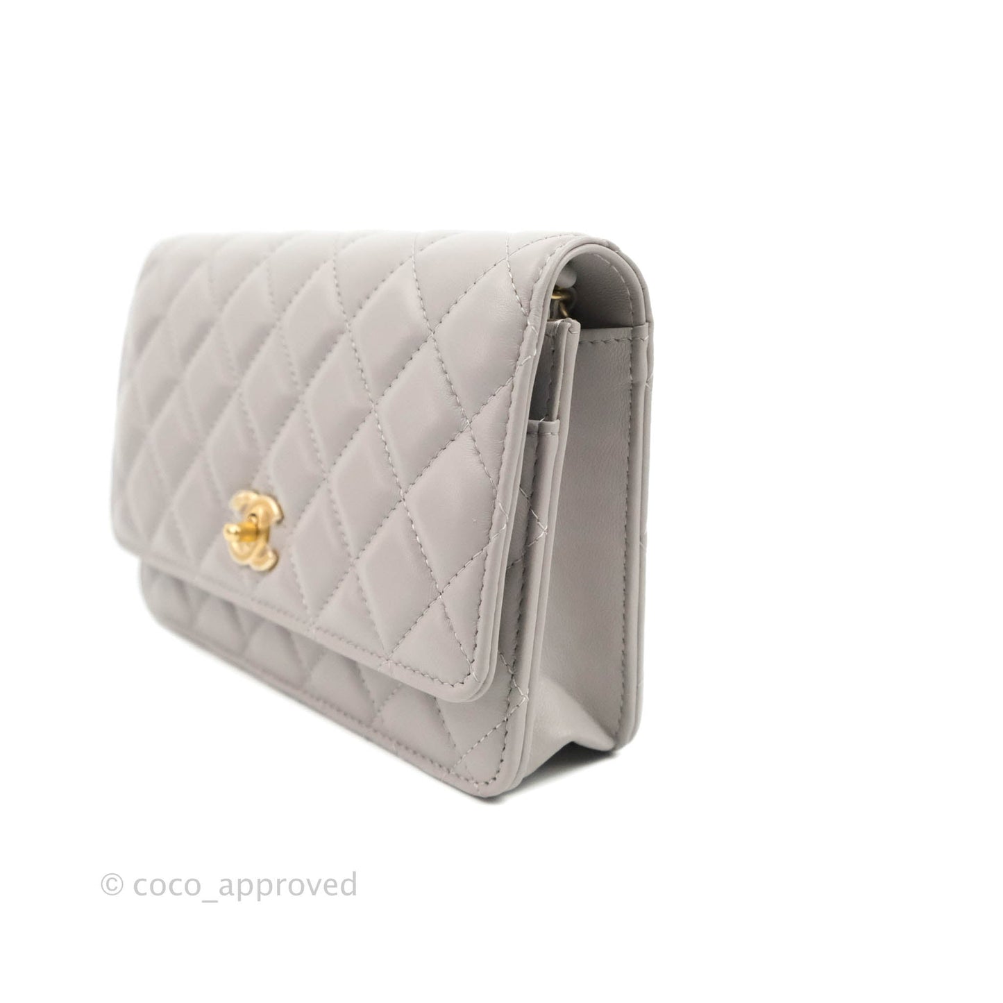Chanel Quilted Pearl Crush Wallet on Chain WOC Grey Lambskin Aged Gold Hardware