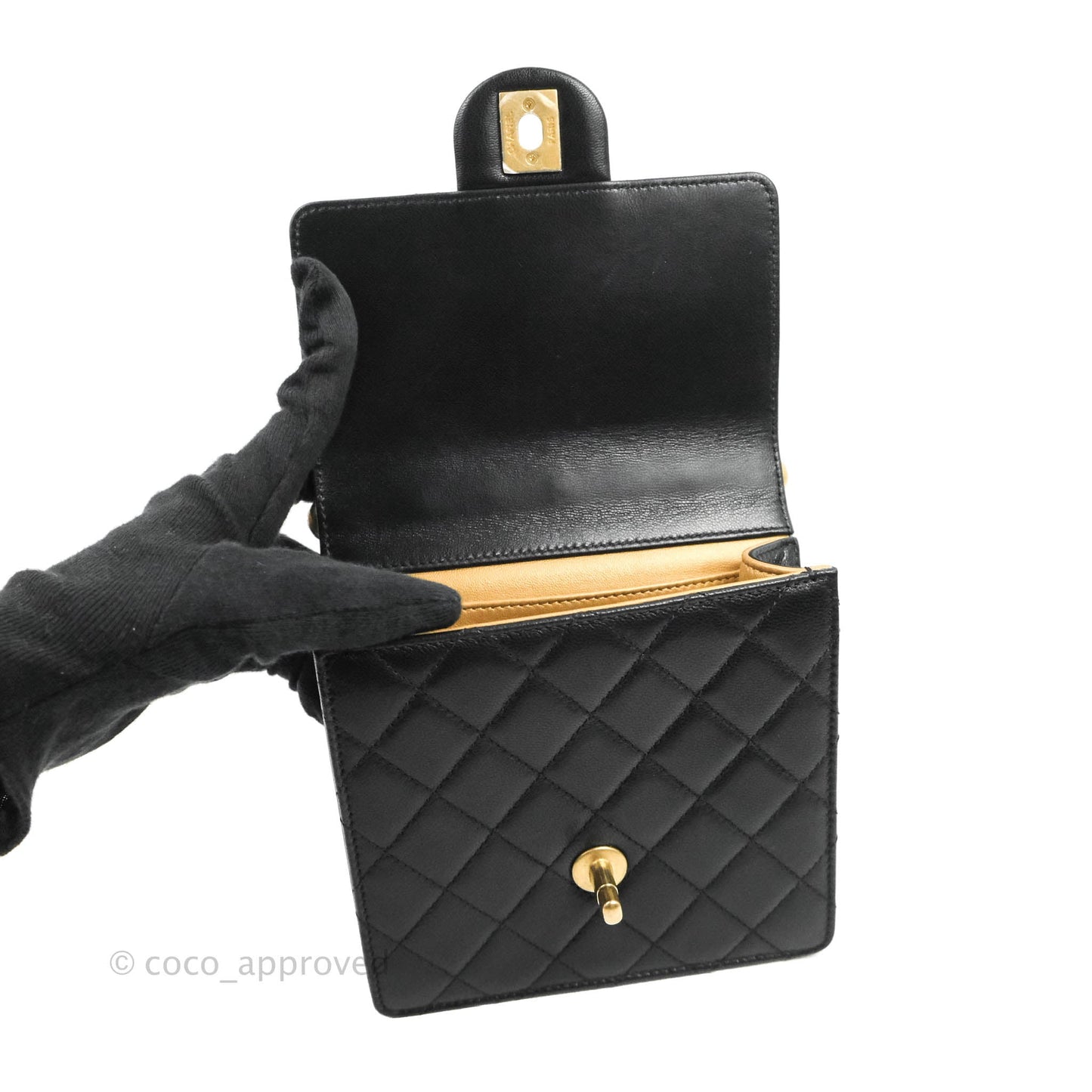 Chanel Quilted Chic Pearls Flap Black Goatskin Aged Gold Hardware
