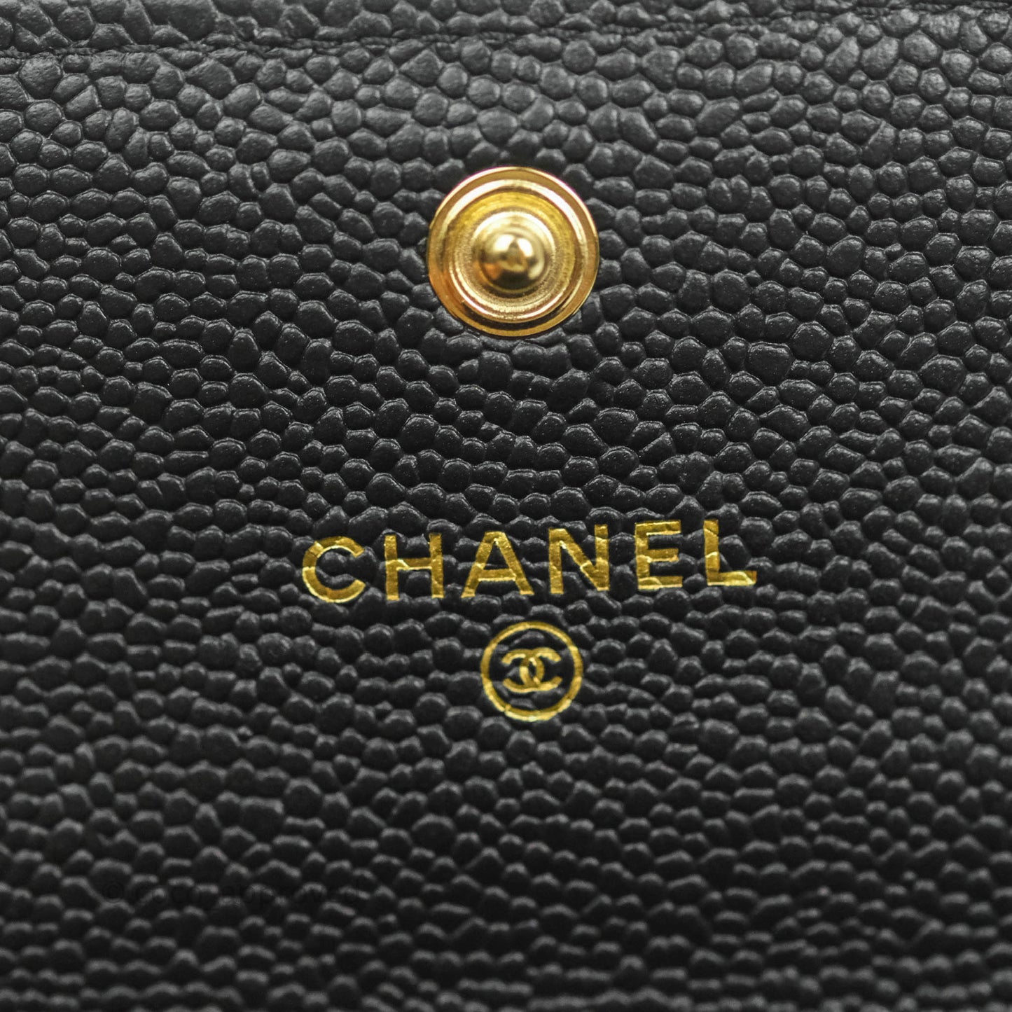 Chanel Boy Card Holder With Chain Black Caviar Gold Hardware