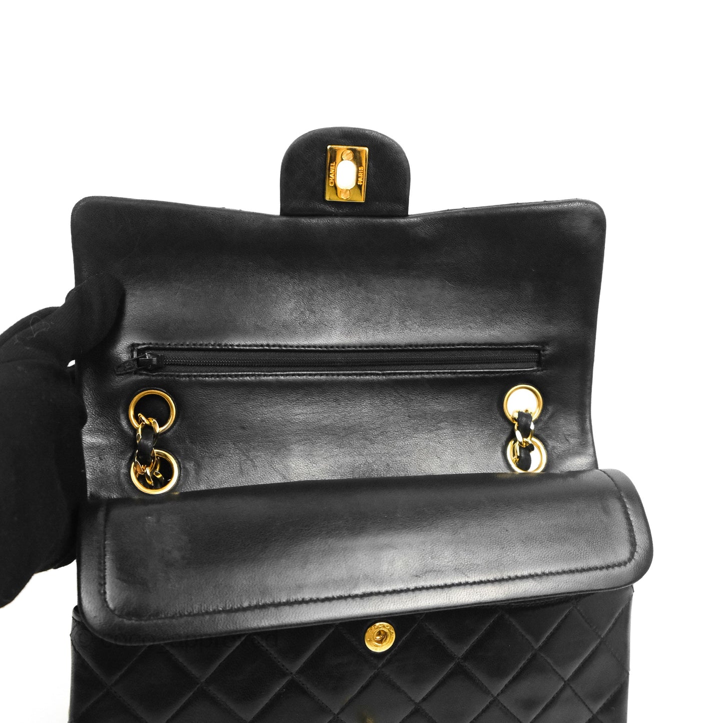 Chanel Classic Vintage Double Flap M/L Black Lambskin Gold Hardware