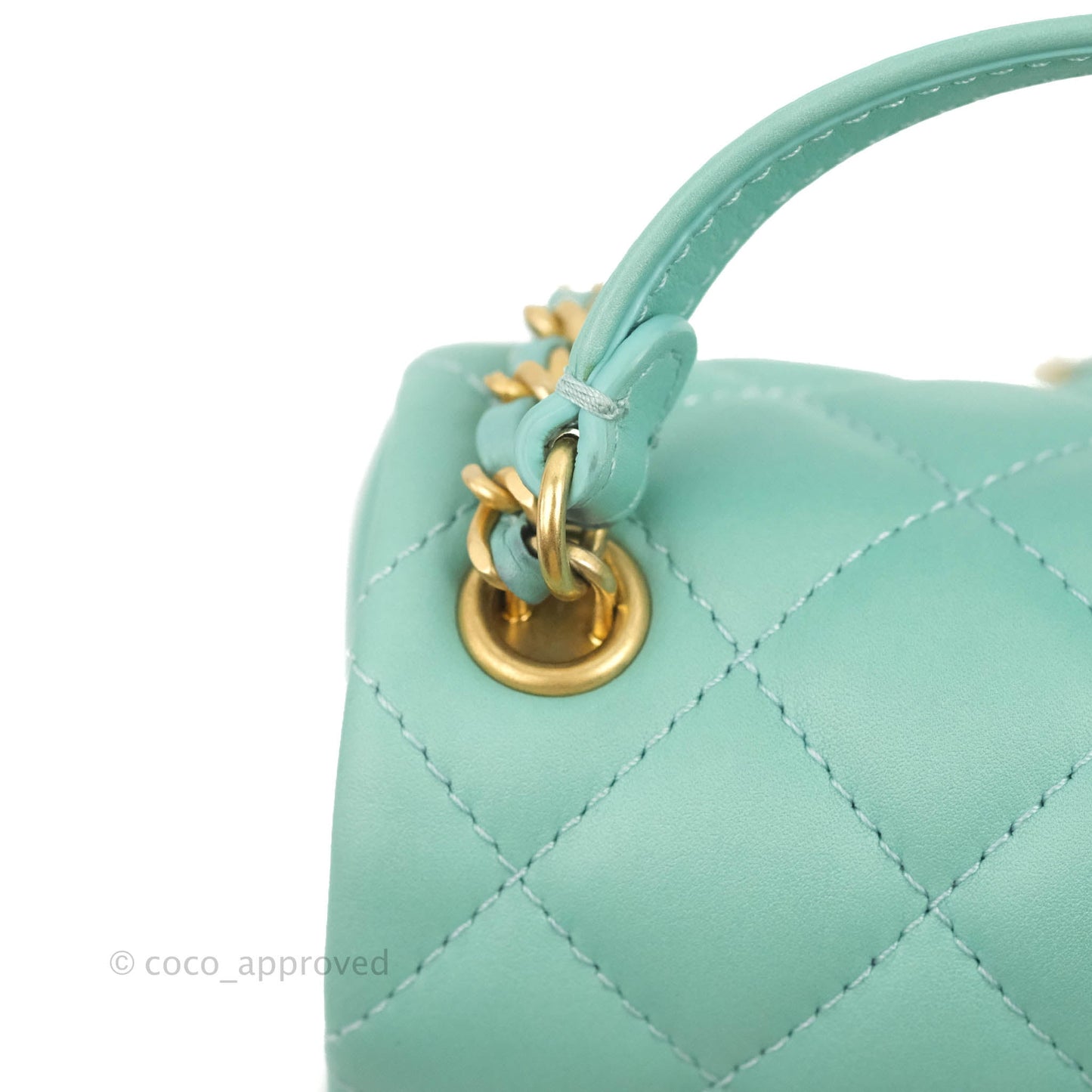Chanel Quilted Small Day Trip Tiffany Blue Green Lambskin Aged Gold Hardware