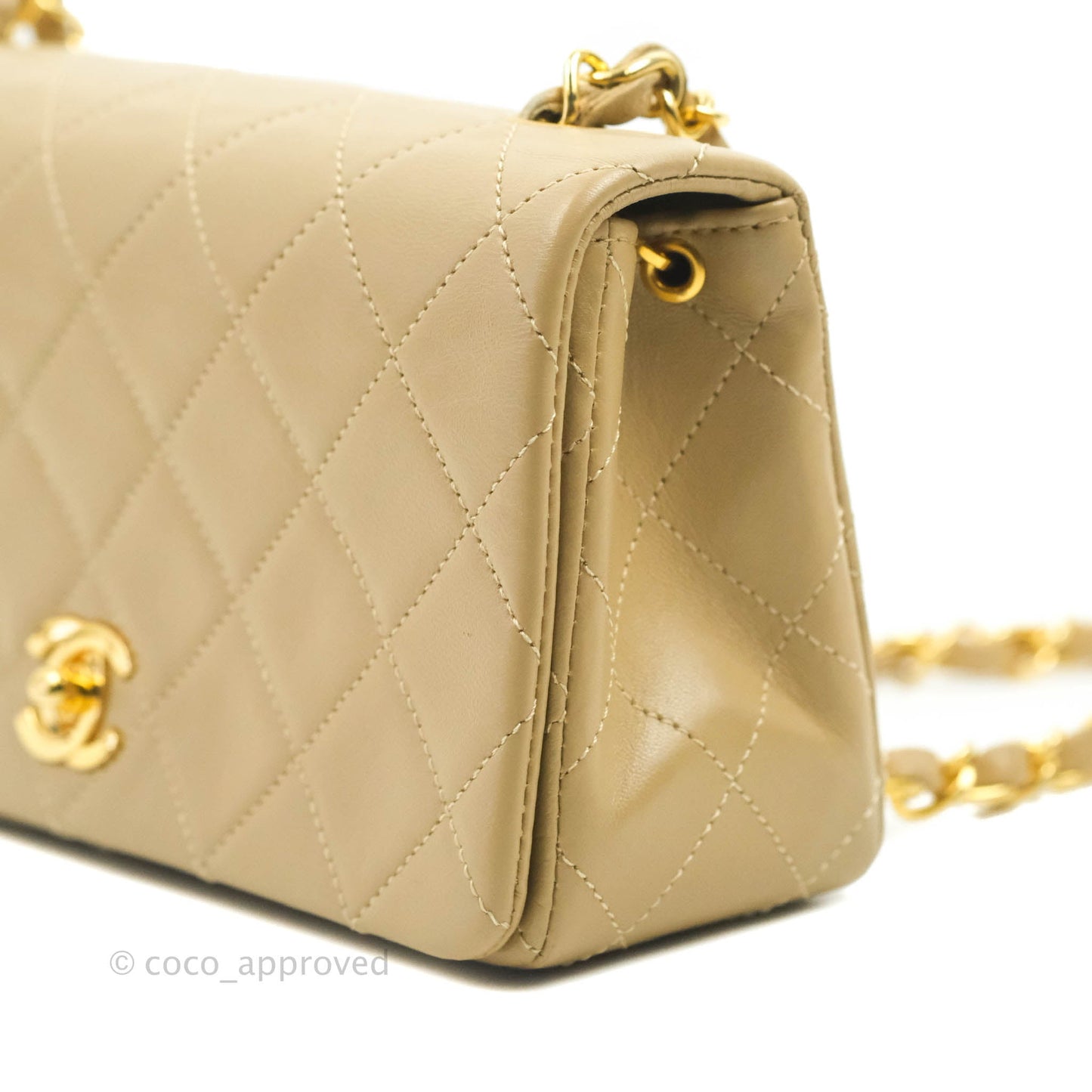 Chanel Vintage Small Single Full Flap Bag Beige Lambskin 24K Gold Hardware