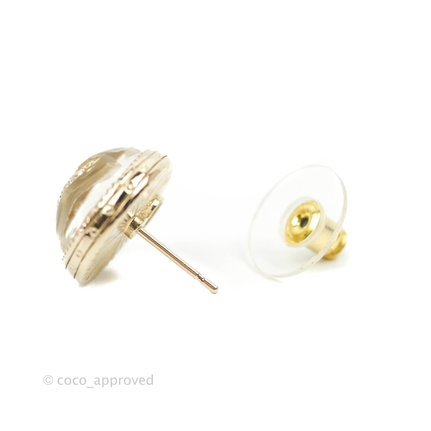 Chanel CC Crystal Round Earrings Gold Tone 22C