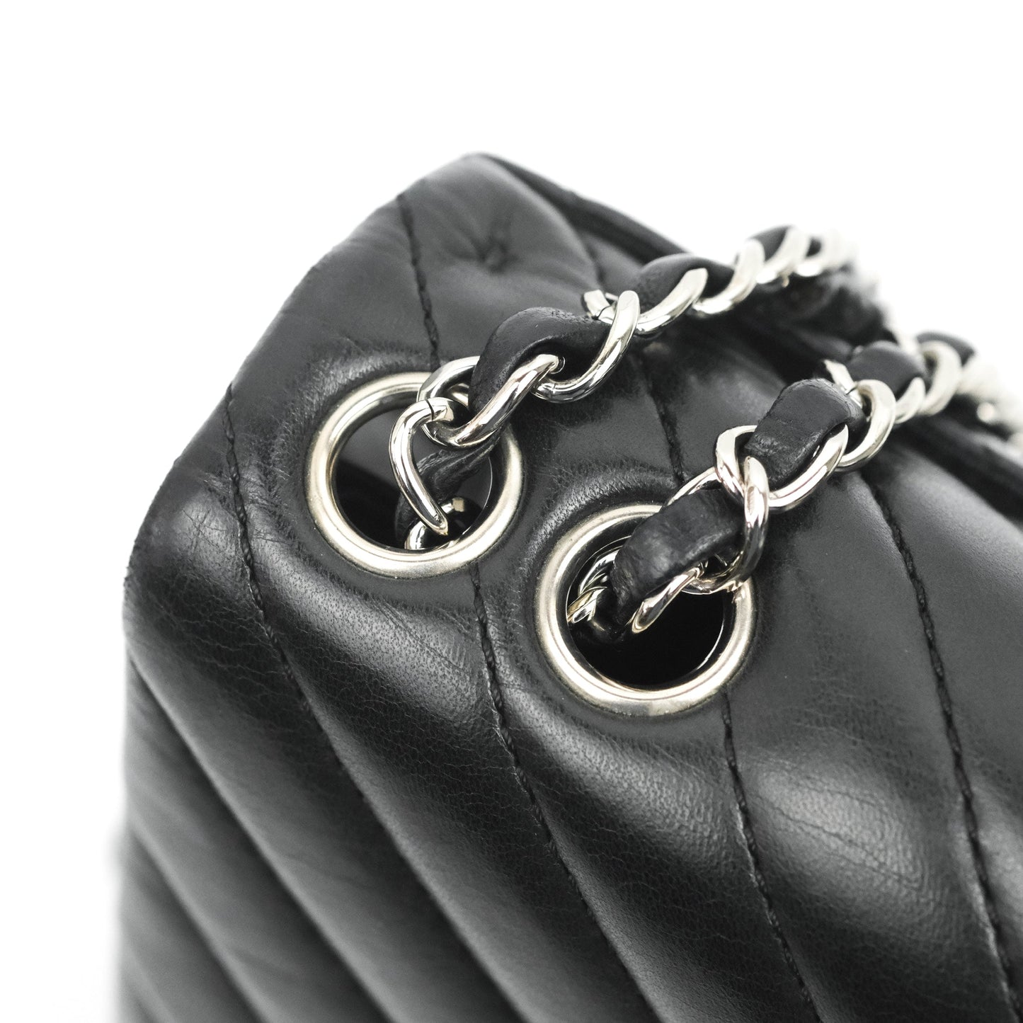 Chanel Surpique Chevron Medium Flap Black Silver Hardware