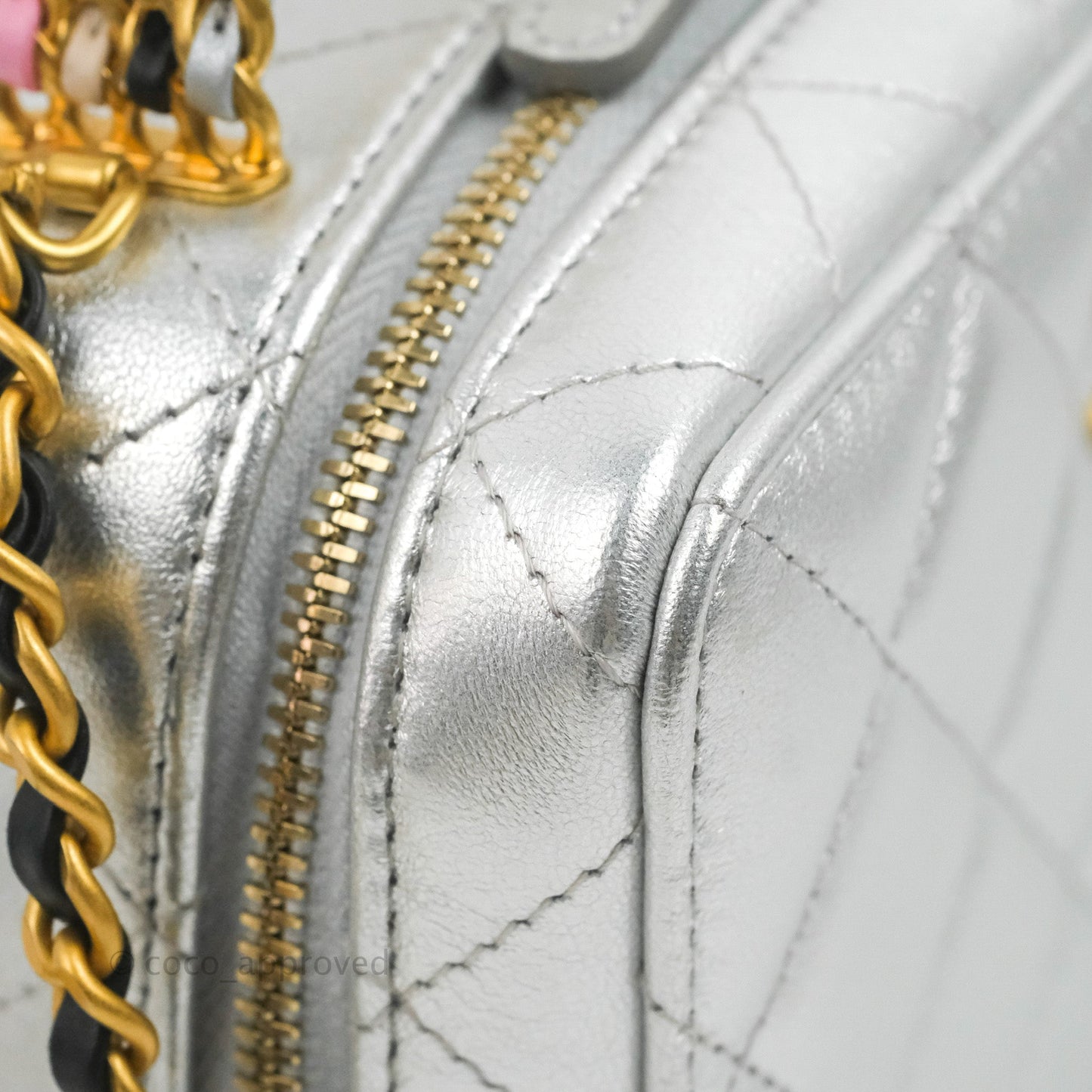Chanel Rainbow Top Handle Vanity Case Metallic Silver Lambskin Aged Gold Hardware 23P