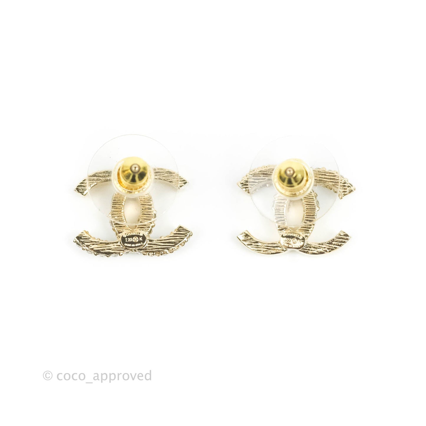 Chanel CC Crystal Earrings Gold Tone 22K
