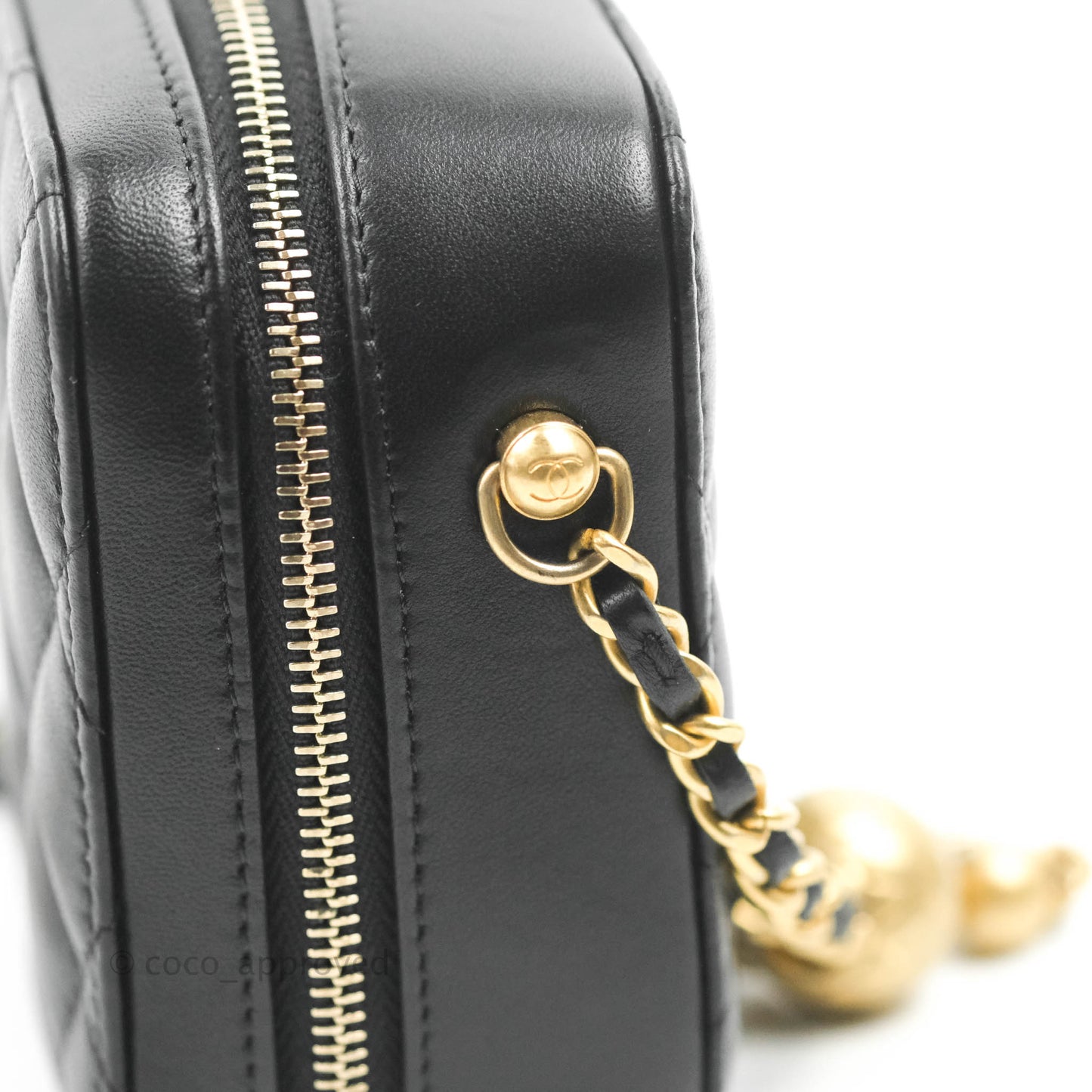 Chanel Mini Pearl Crush Quilted Camera Case Black Lambskin Aged Gold Hardware