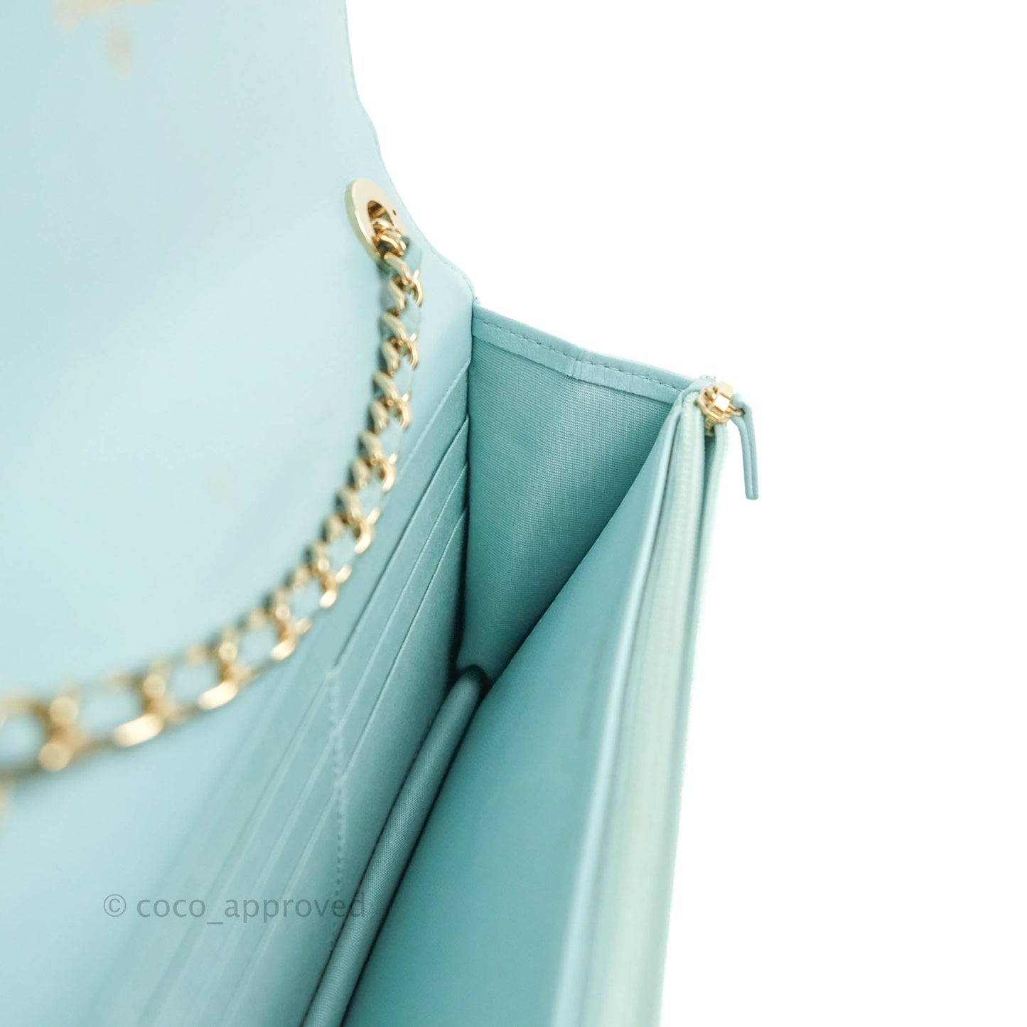 Chanel Trendy CC Quilted Wallet on Chain WOC Tiffany Blue Lambskin Gold Hardware