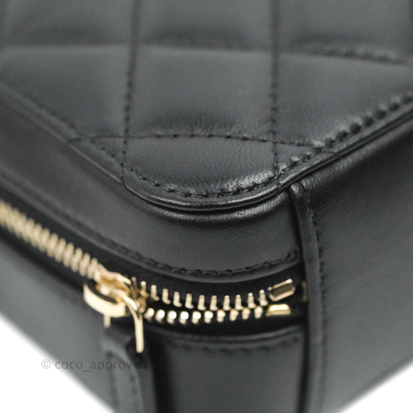 Chanel Mini Pearl Crush Quilted Camera Case Black Lambskin Aged Gold Hardware