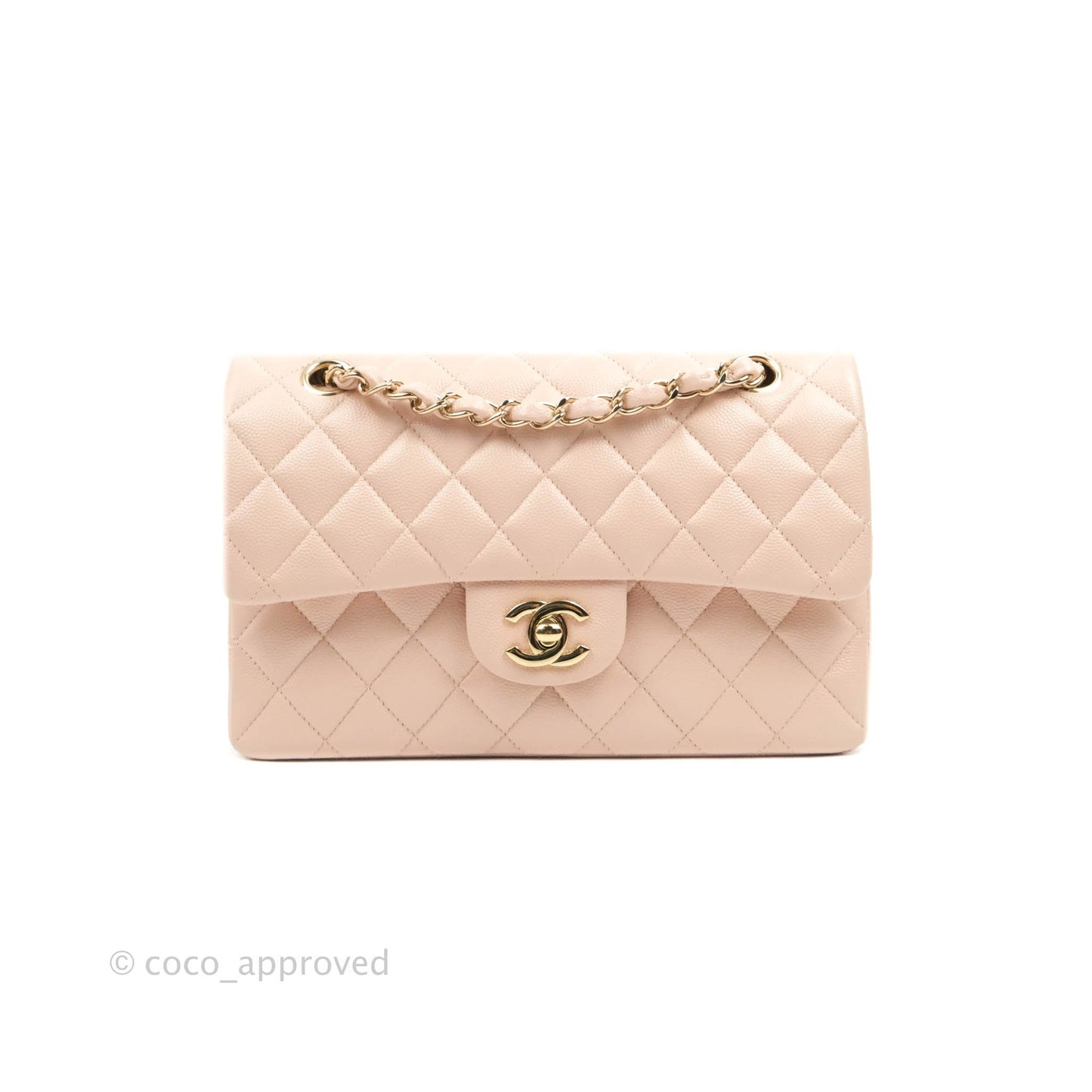 Chanel Small Classic Quilted Flap Rose Clair Pink Caviar Gold Hardware 21C
