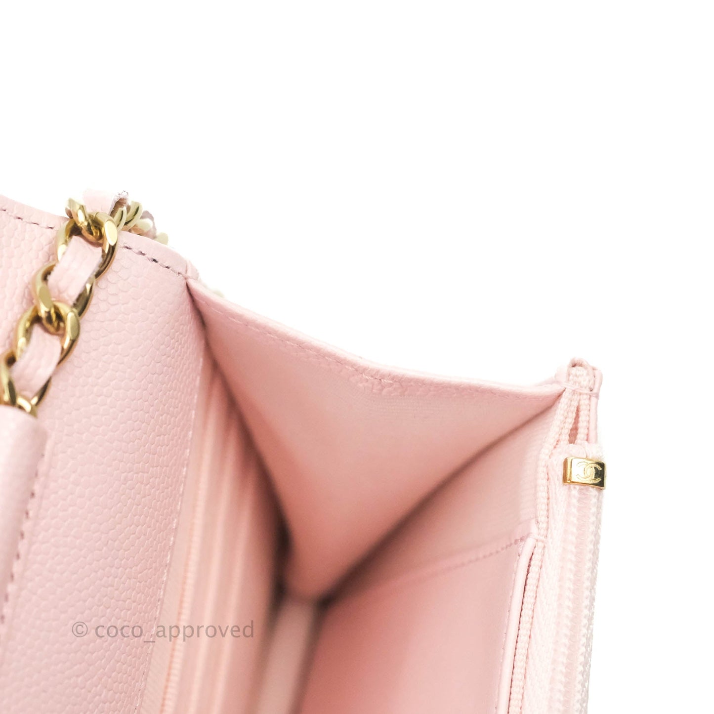 Chanel Quilted Classic Wallet on Chain WOC Light Pink Caviar Gold Hardware 22S