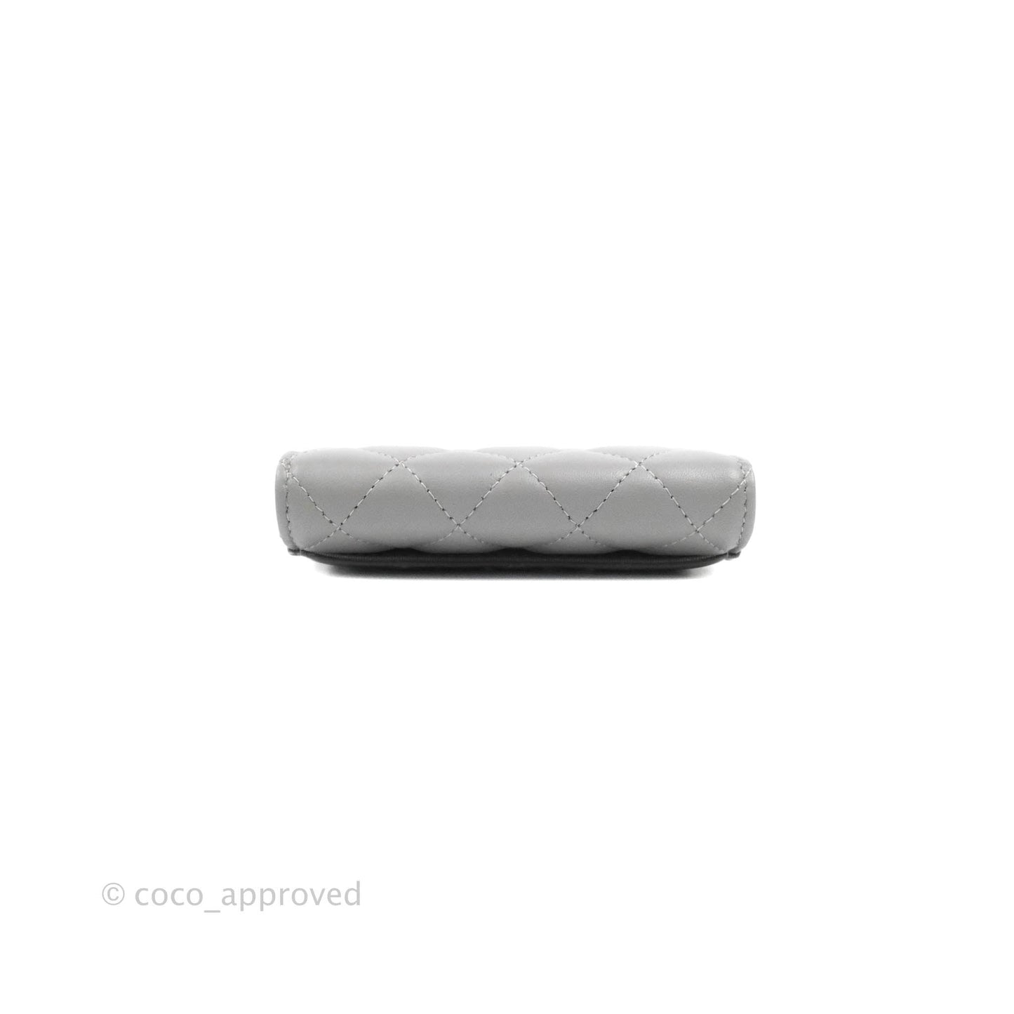 Chanel Quilted Flap Card Holder Grey Lambskin Silver Hardware
