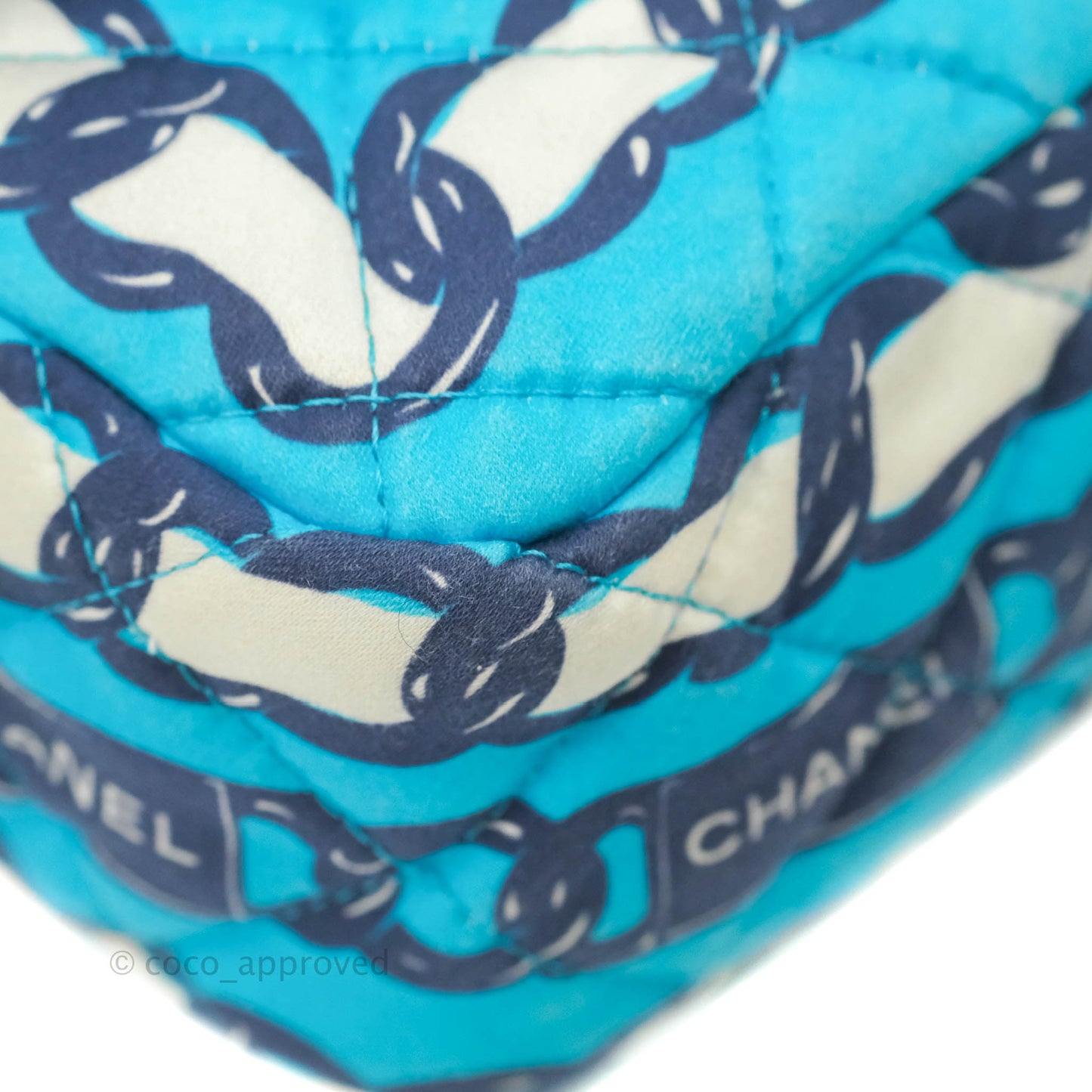 Chanel Medium Single Flap Chain Printed in Blue Silk Gun Metal