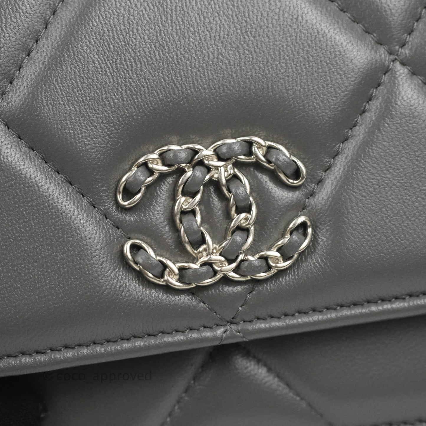 Chanel 19 Wallet on Chain WOC Dark Grey Lambskin Mixed Hardware