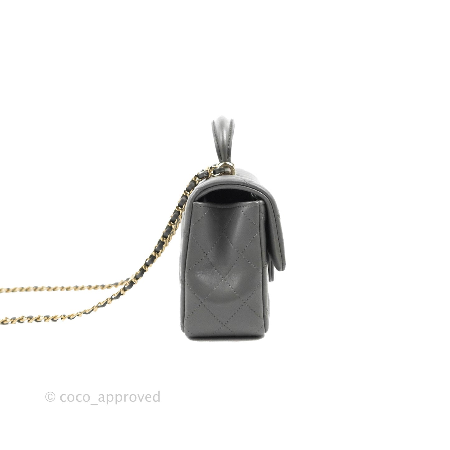 Chanel Top Handle Mini Rectangular Flap Bag Grey Lambskin Gold Hardware