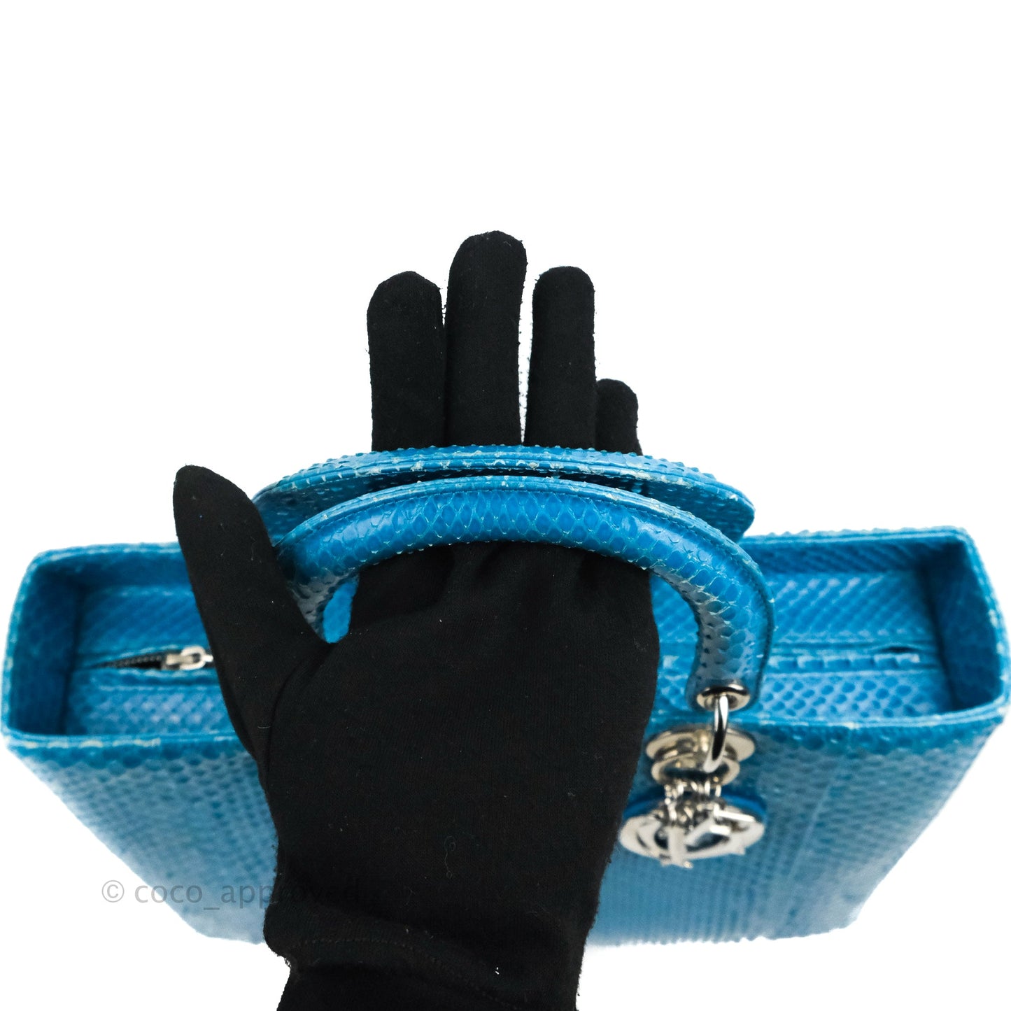 Christian Dior Large Lady Dior Python Blue Silver Hardware