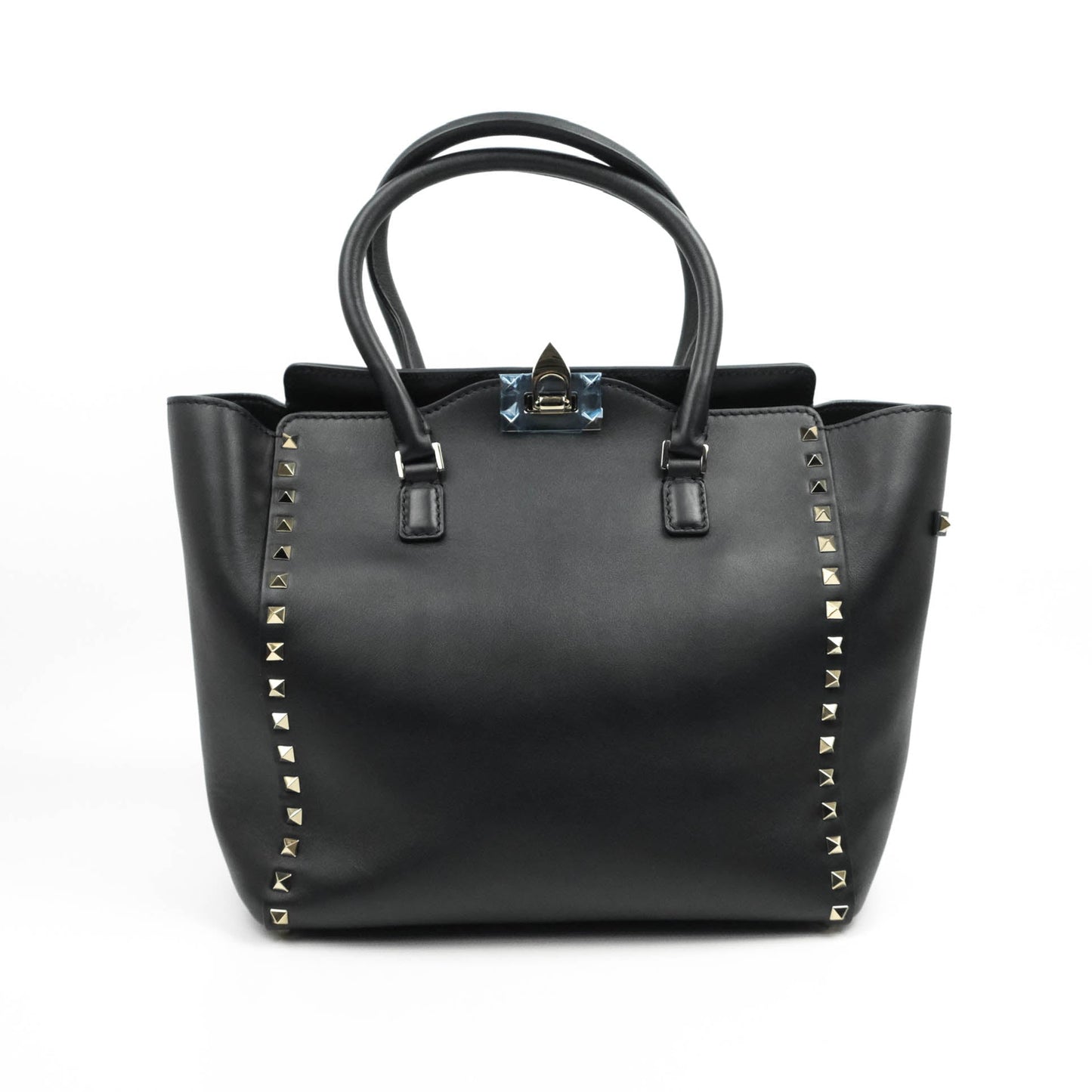 Valentino Garavani Rockstud Mini Trapeze Shoulder Bag Black Calfskin Gold Hardware