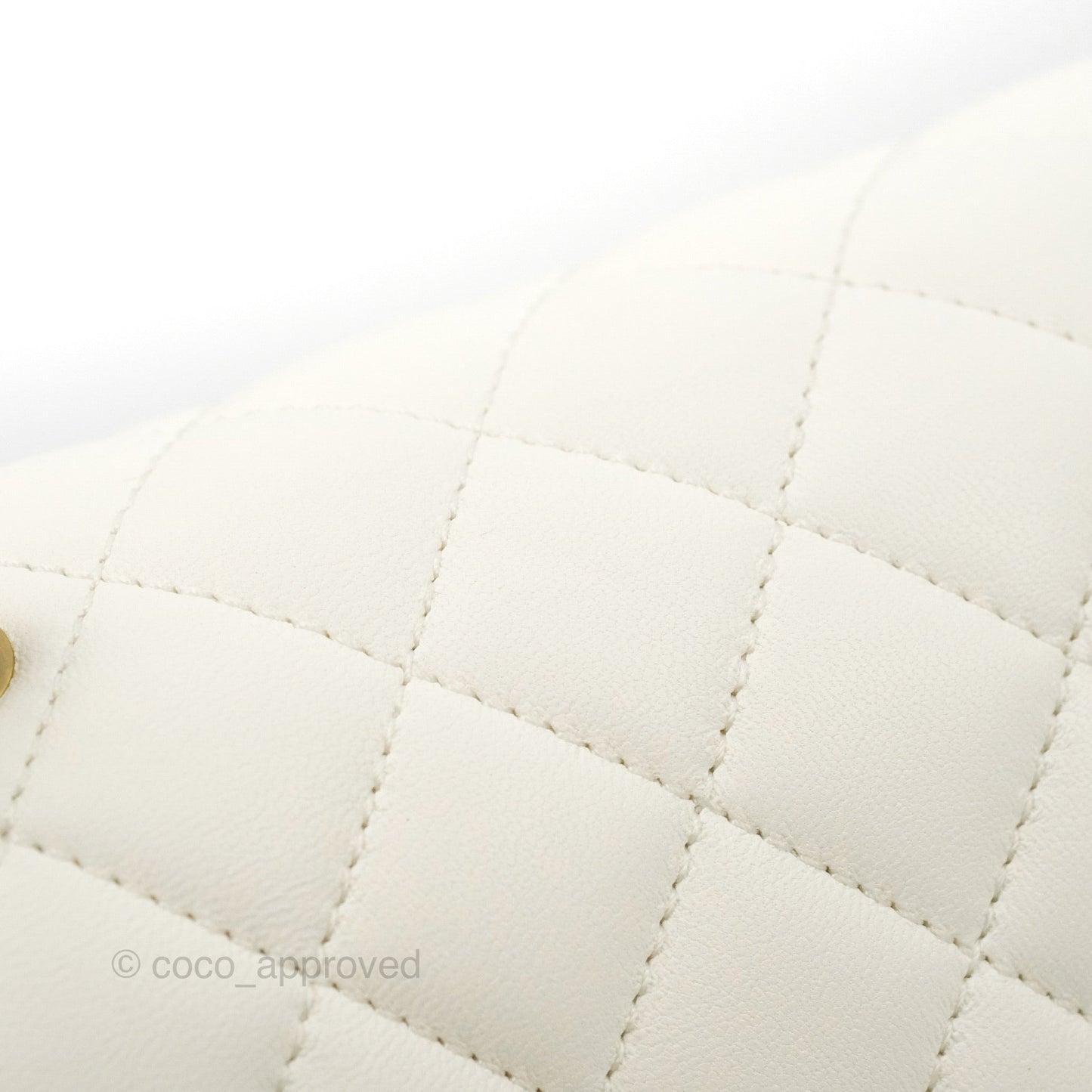 Chanel Mini Square Pearl Crush Quilted White Lambskin Aged Gold Hardware