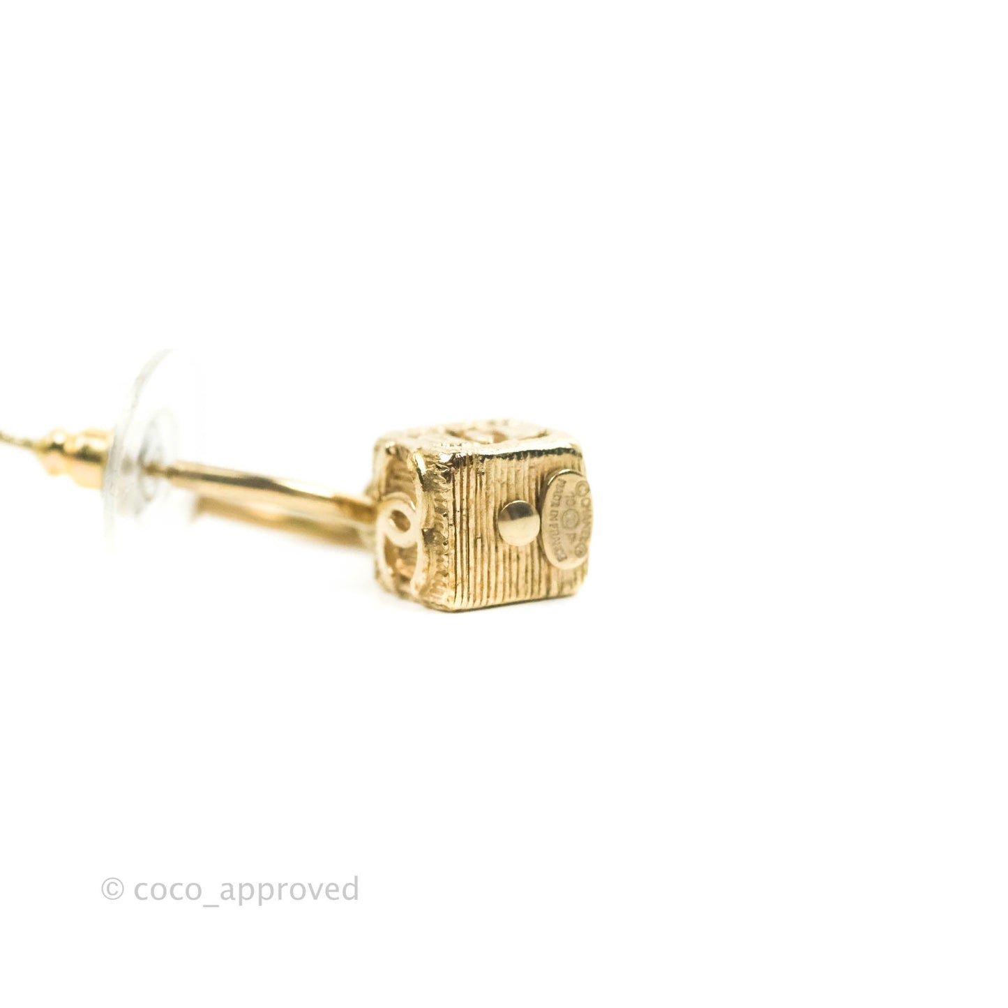 Chanel Square CC Earrings Gold Tone 10P