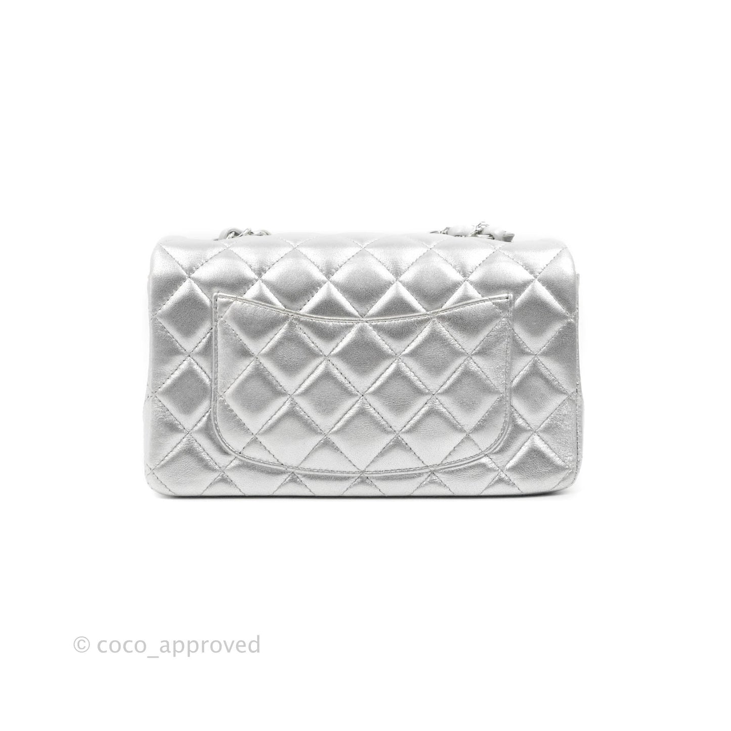 Chanel Quilted Mini Rectangular Silver Lambskin Silver Hardware