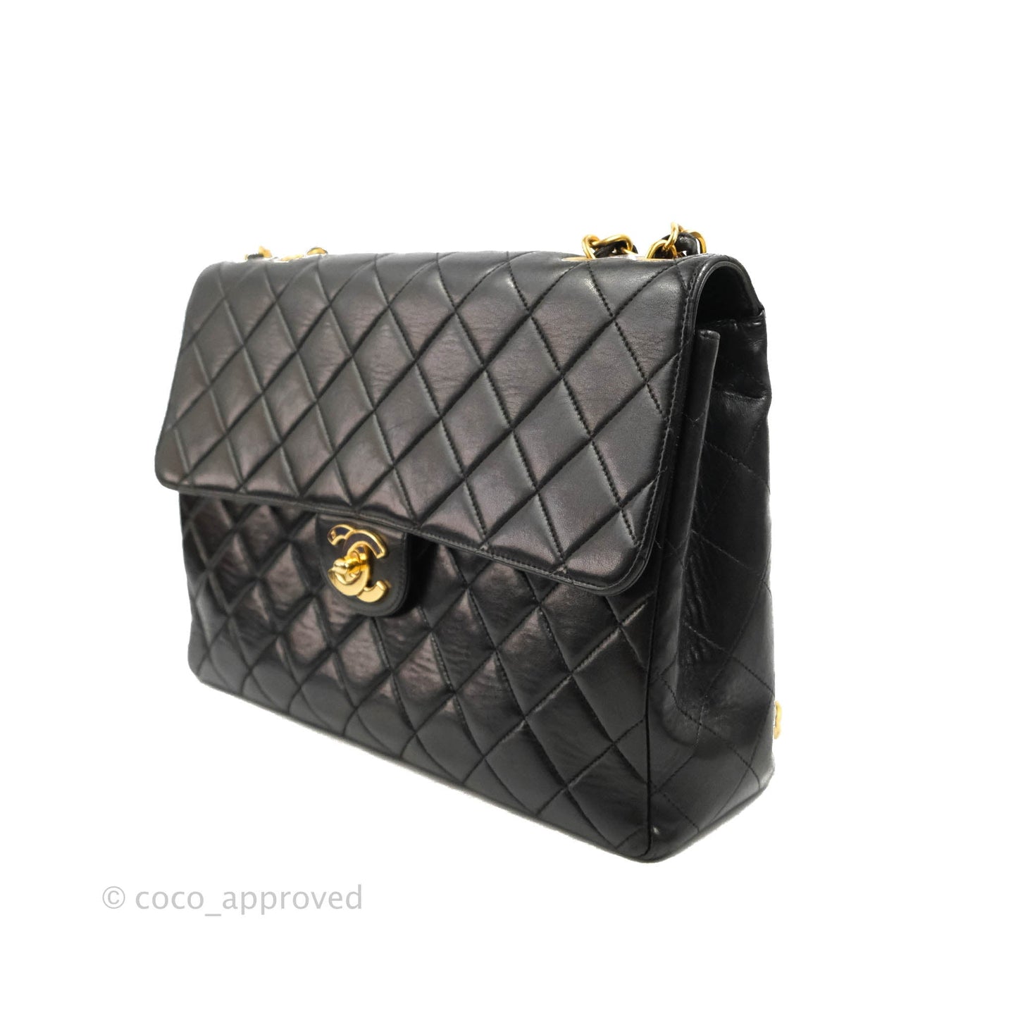 Chanel Vintage Jumbo Single Flap Black Lambskin 24K Gold Hardware