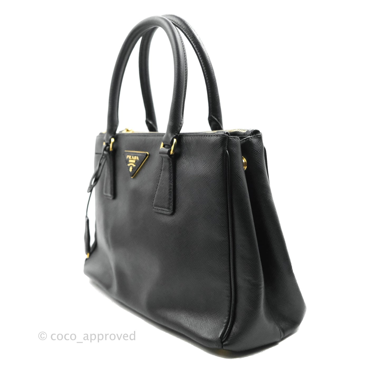 Prada Galleria Double Lux Black Saffiano Leather Zip Satchel