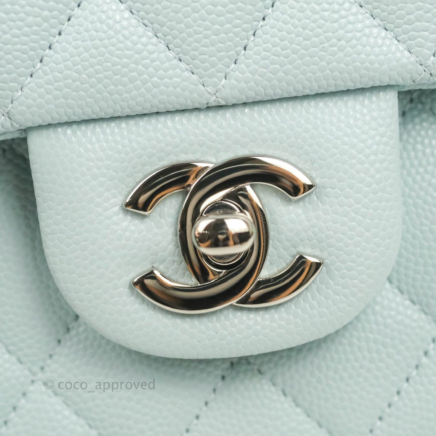 Chanel Quilted Classic M/L Medium Flap Light Blue Caviar Silver Hardware