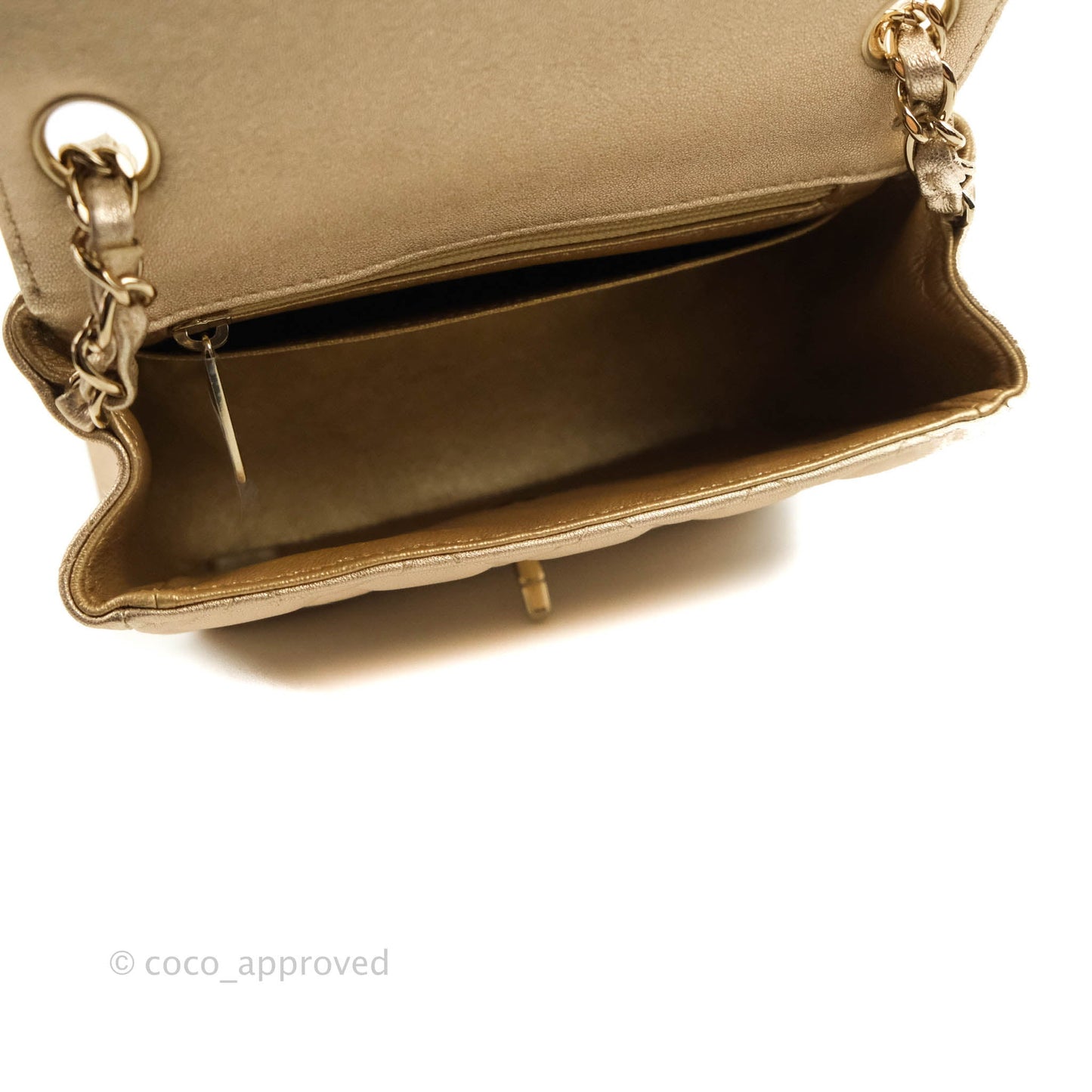 Chanel Classic Quilted Mini Square Flap Iridescent Gold Gold Hardware 21P