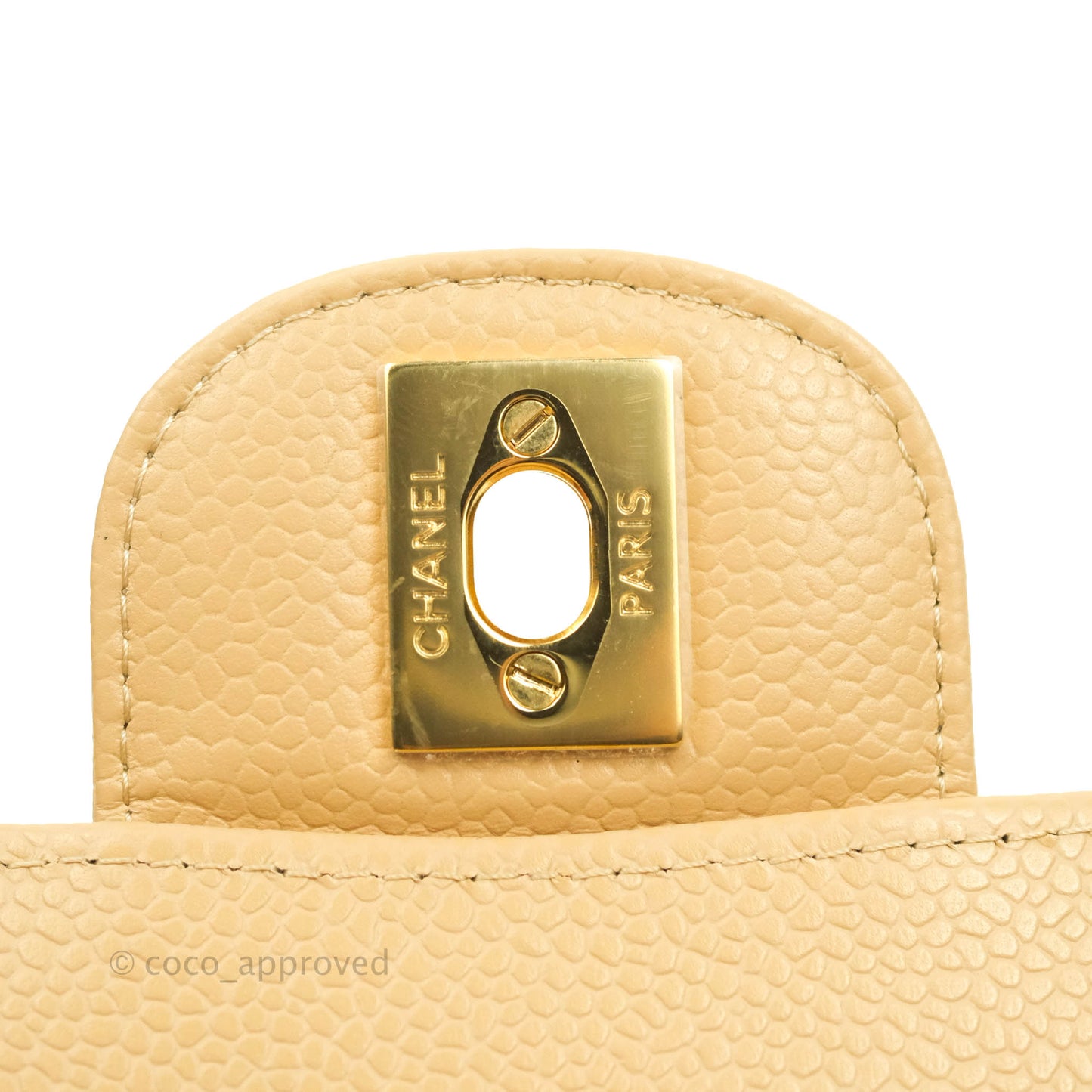 Chanel Classic M/L Medium Flap Quilted Beige Clair Caviar Gold Hardware