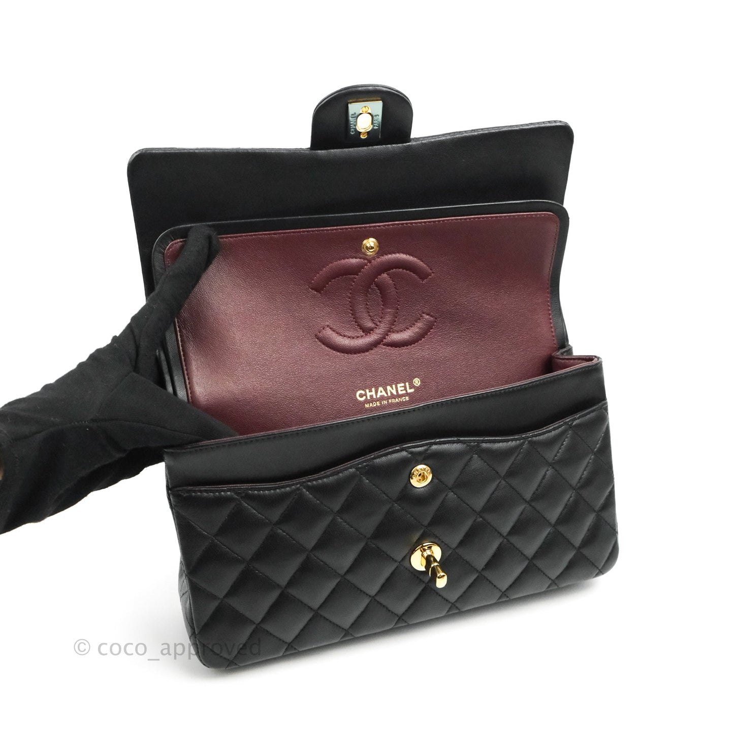 Chanel Classic M/L Medium Double Flap Black Lambskin Gold Hardware